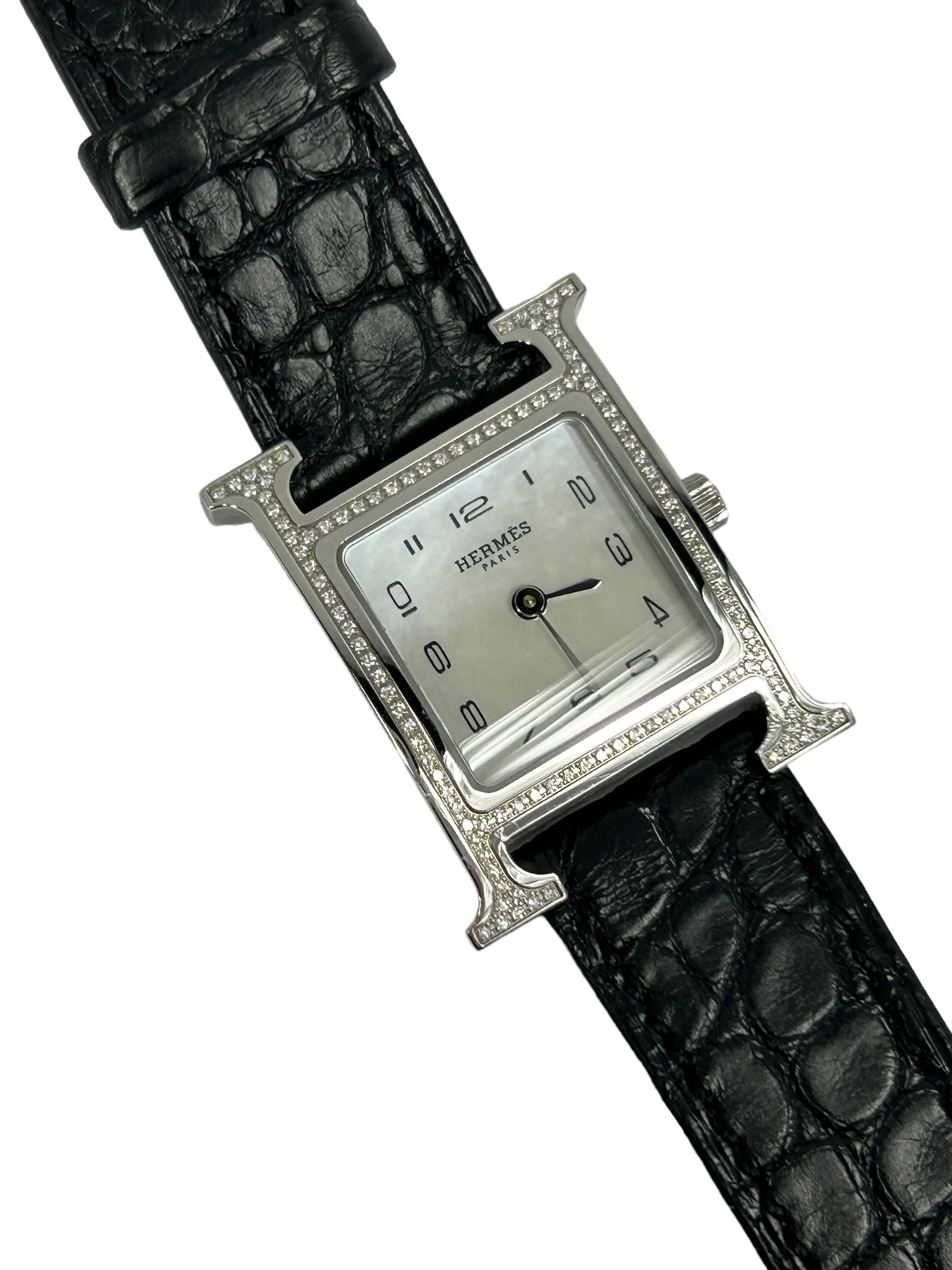 Heure H PM Acier VVS 116 (.24 ct) Diamond/ Mother of Pearl dial and Matte Alligator Strap watch in SHW- ON LAYAWAY