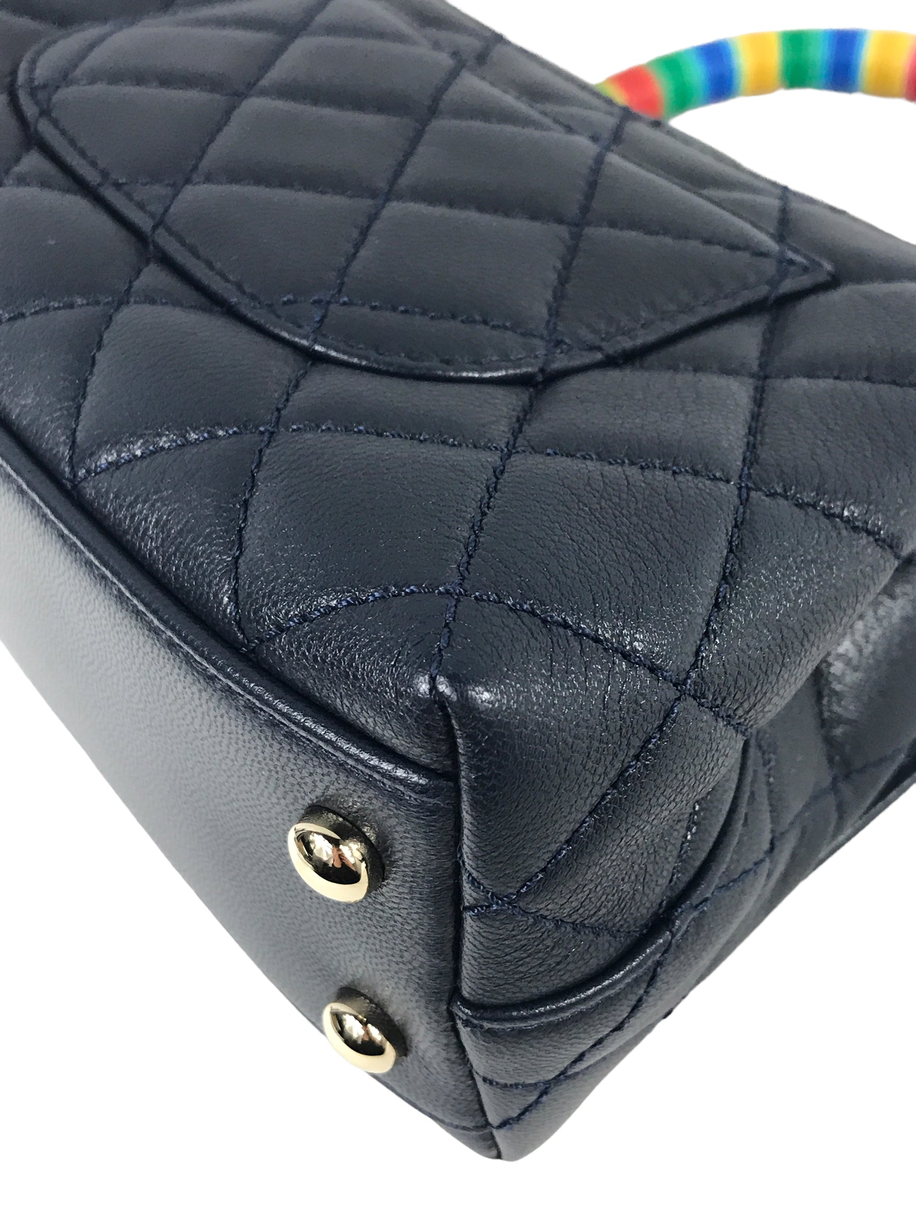 21P Navy Quilted Goatskin Leather Mini Coco Multicolor Handle W/LGHW