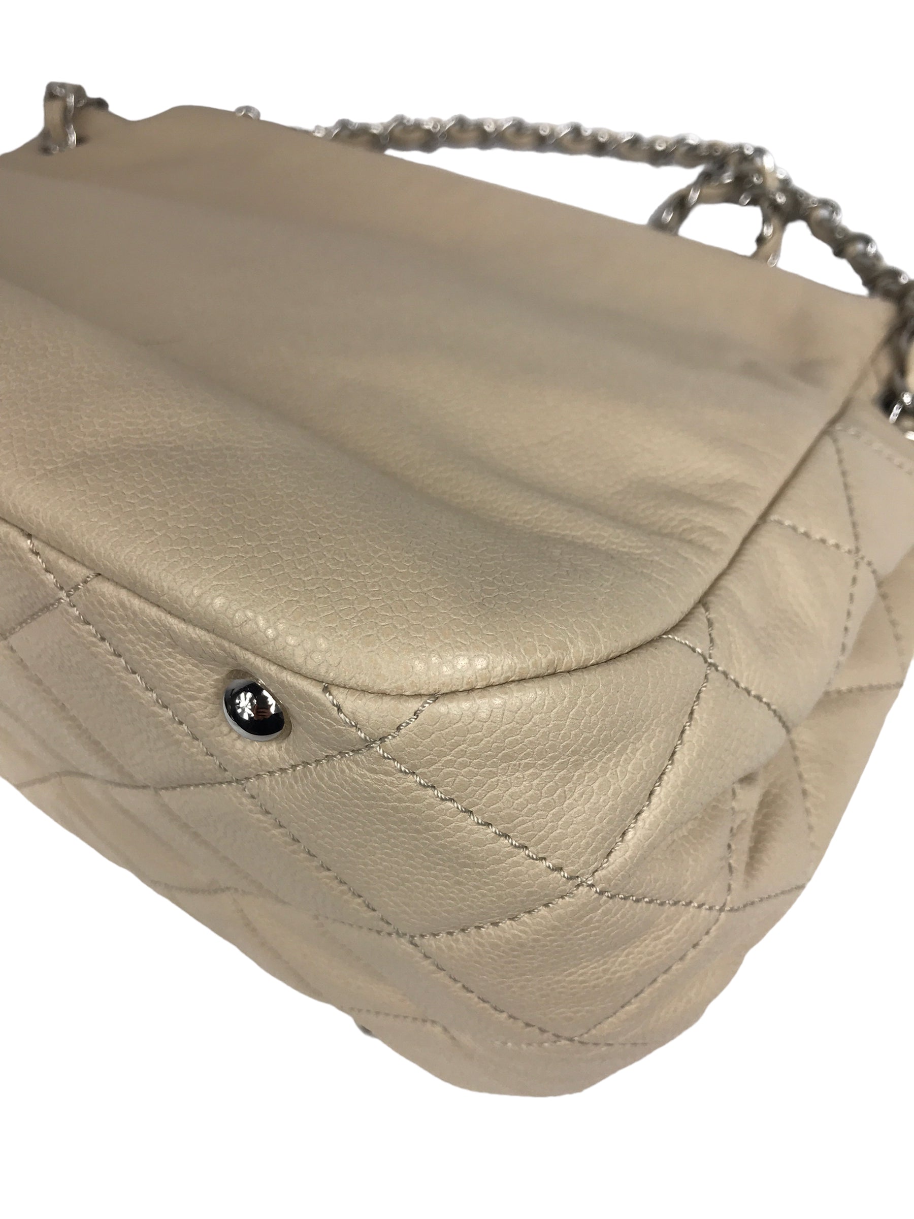 Beige Caviar Timeless CC Flap Large Shoulder Bag w/SHW