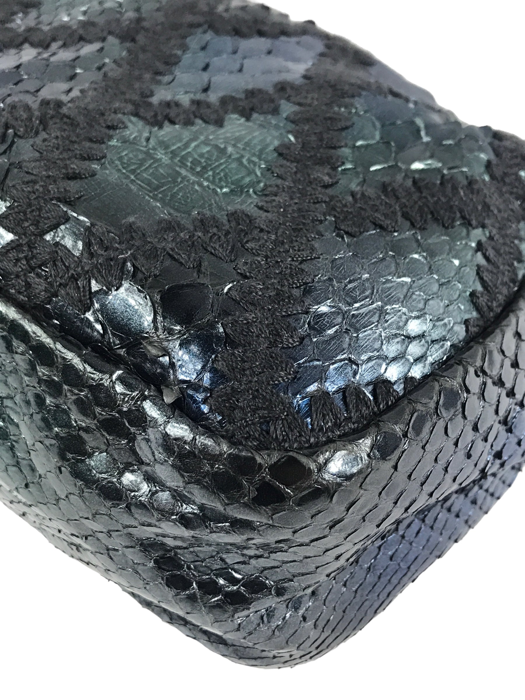 Blue Iridescent Python Quilted Maxi Flap Bag w/SHW Thick Chain Links
