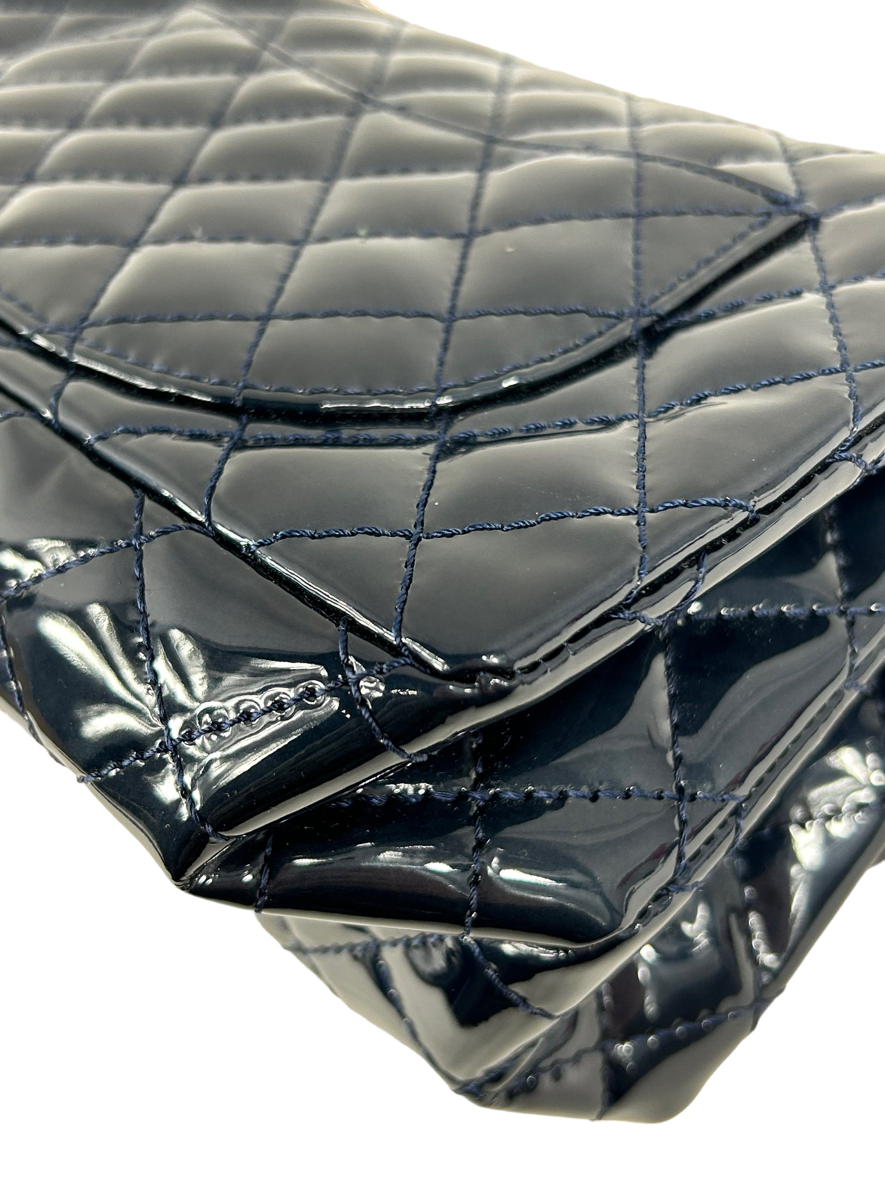 Chanel Dark Navy Blue Patent Quilted Reissue Flap W/AGHW