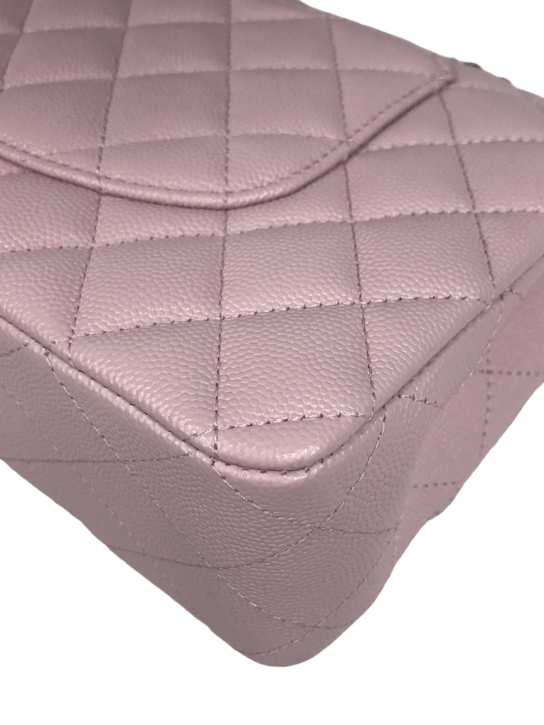 21S Rose Clair Lilac Pink Caviar Quilted Medium Double Flap w/GHW