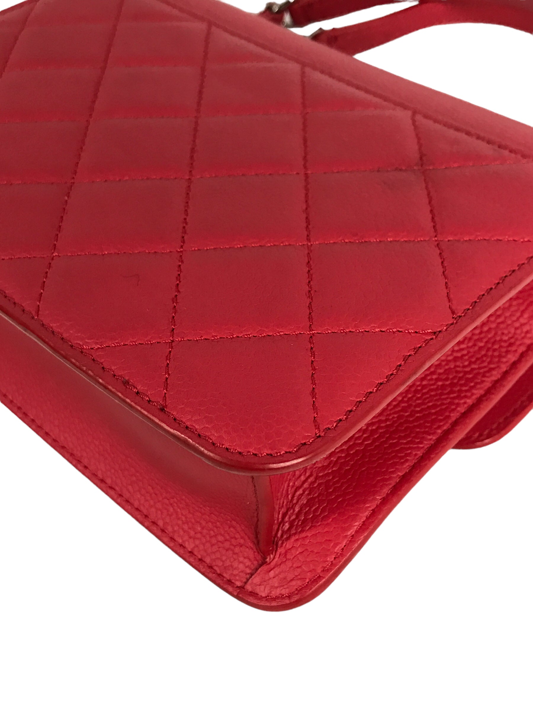Red Small Caviar CC Box Flap W/SHW