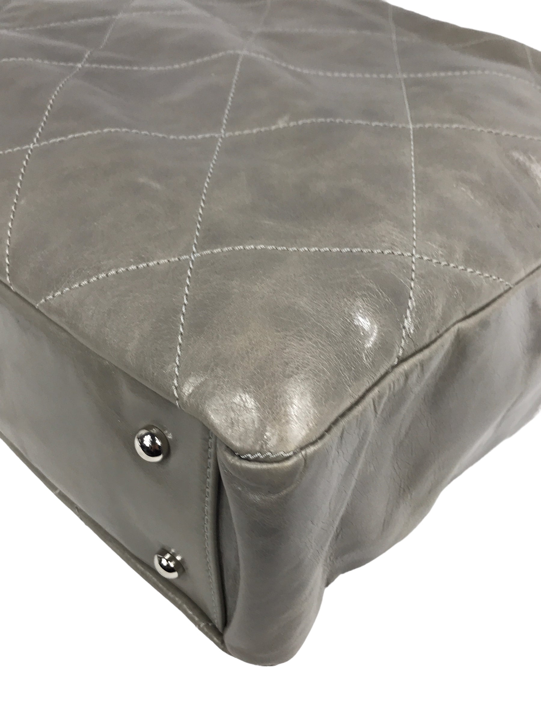 Two Tone Light/Dark Grey Quilted Glazed Portobello Tote Bag W/SHW