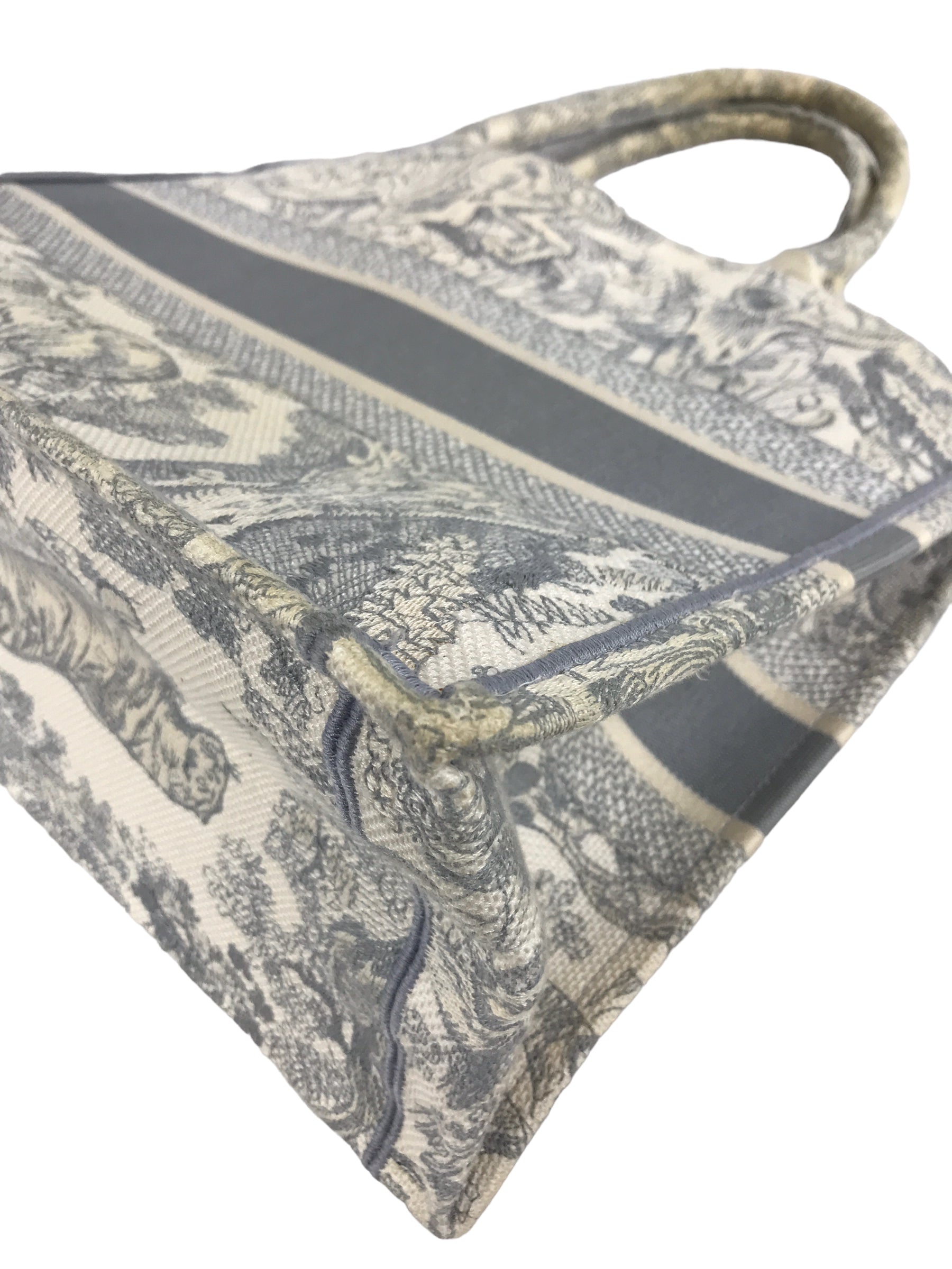 Ecru & Grey Toile De Jouy Embroidered Book Tote