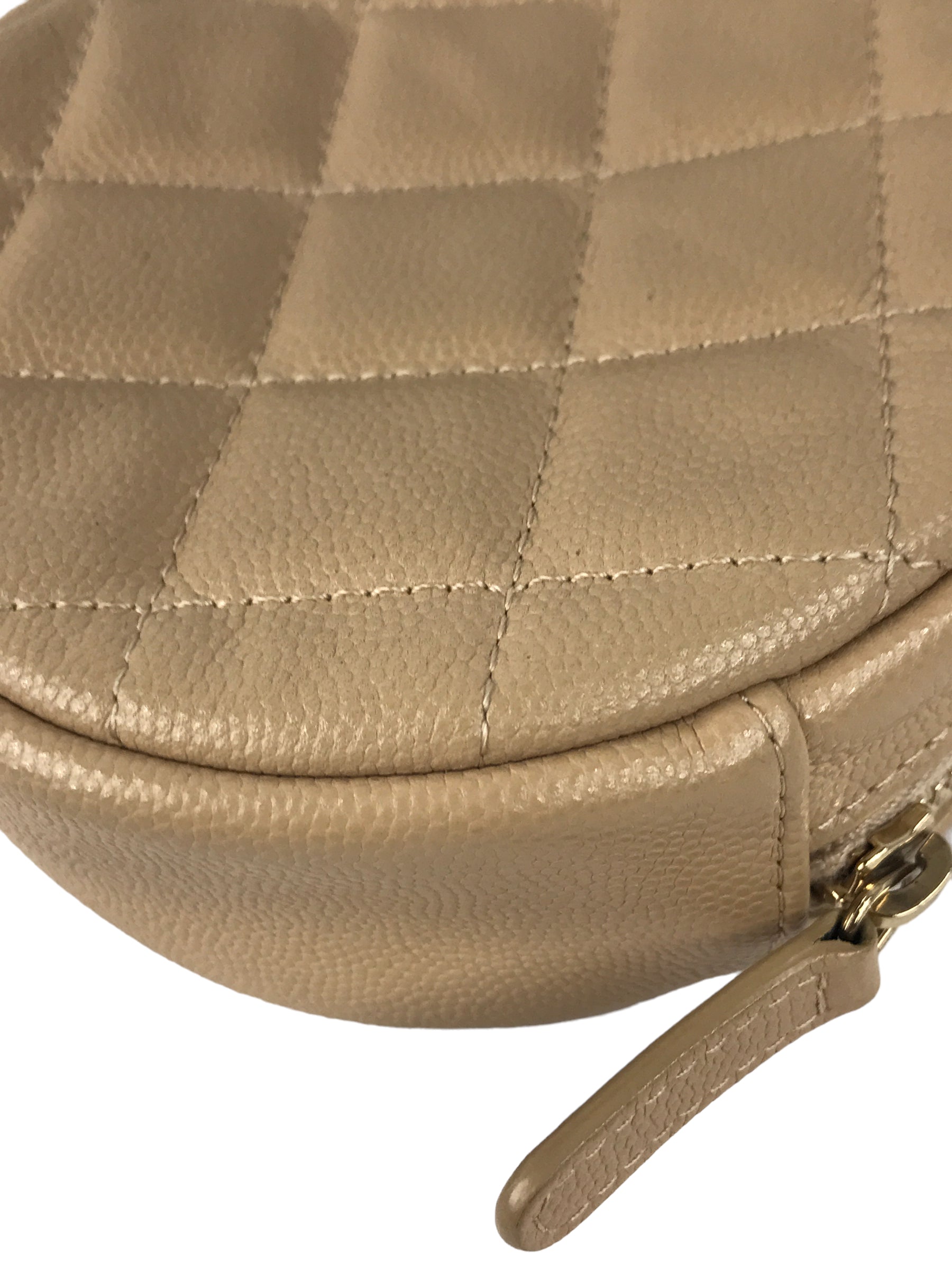 Beige Quilted Caviar Round Crossbody w/GHW