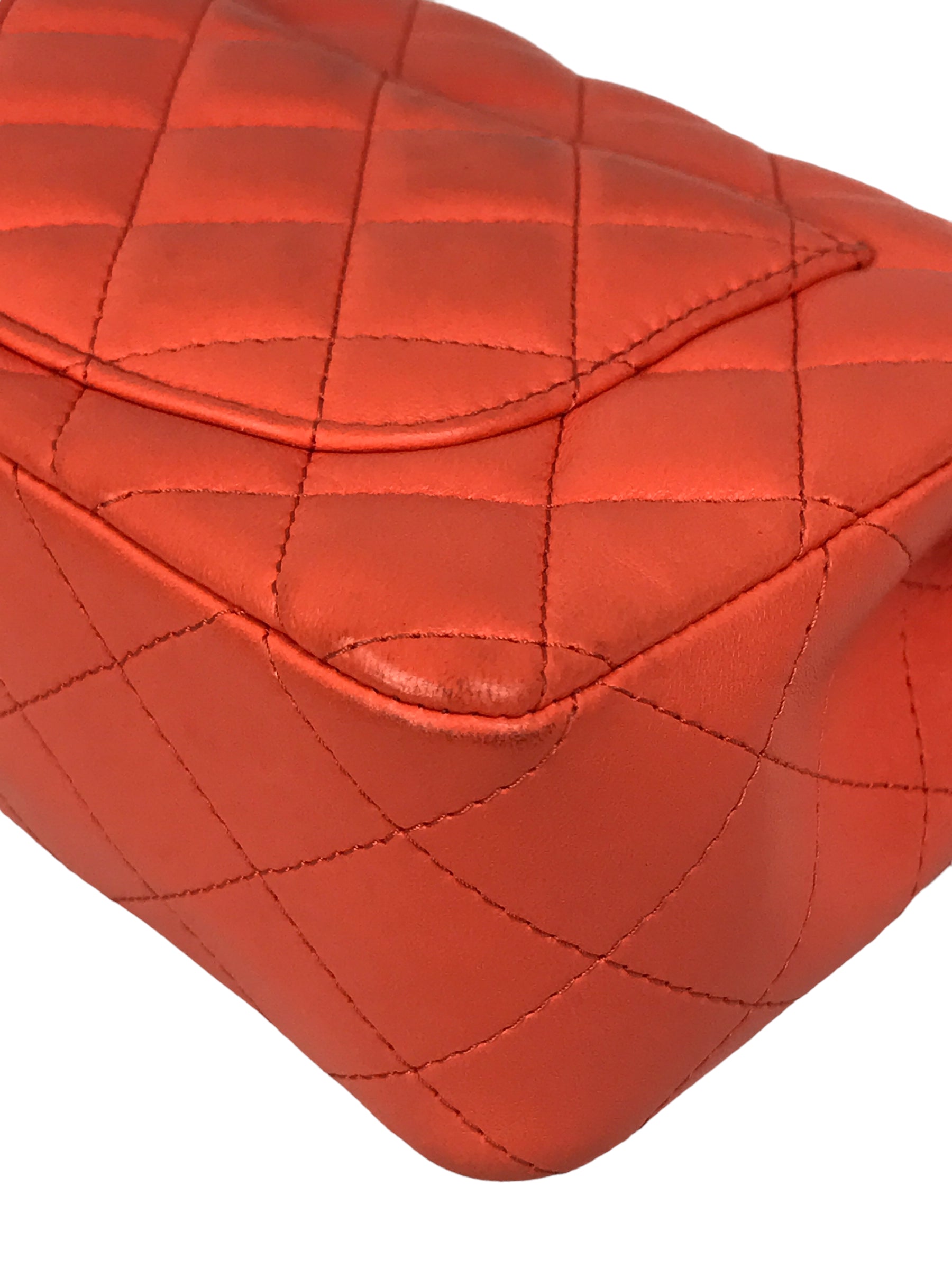 Orange Quilted Lambskin Mini Rectangle w/GHW