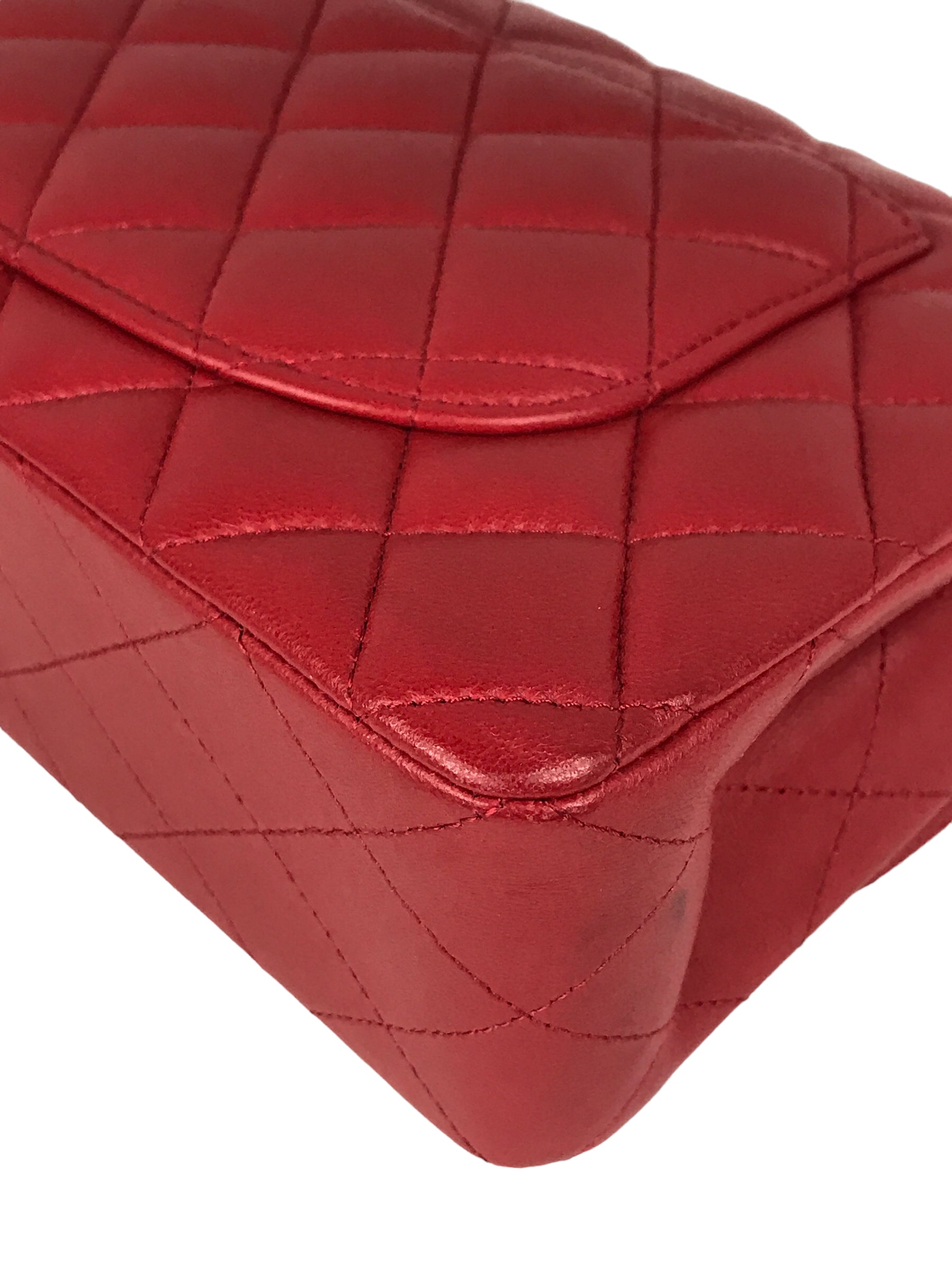 Red Quilted Small Lambskin Double Classic Flap w/GHW