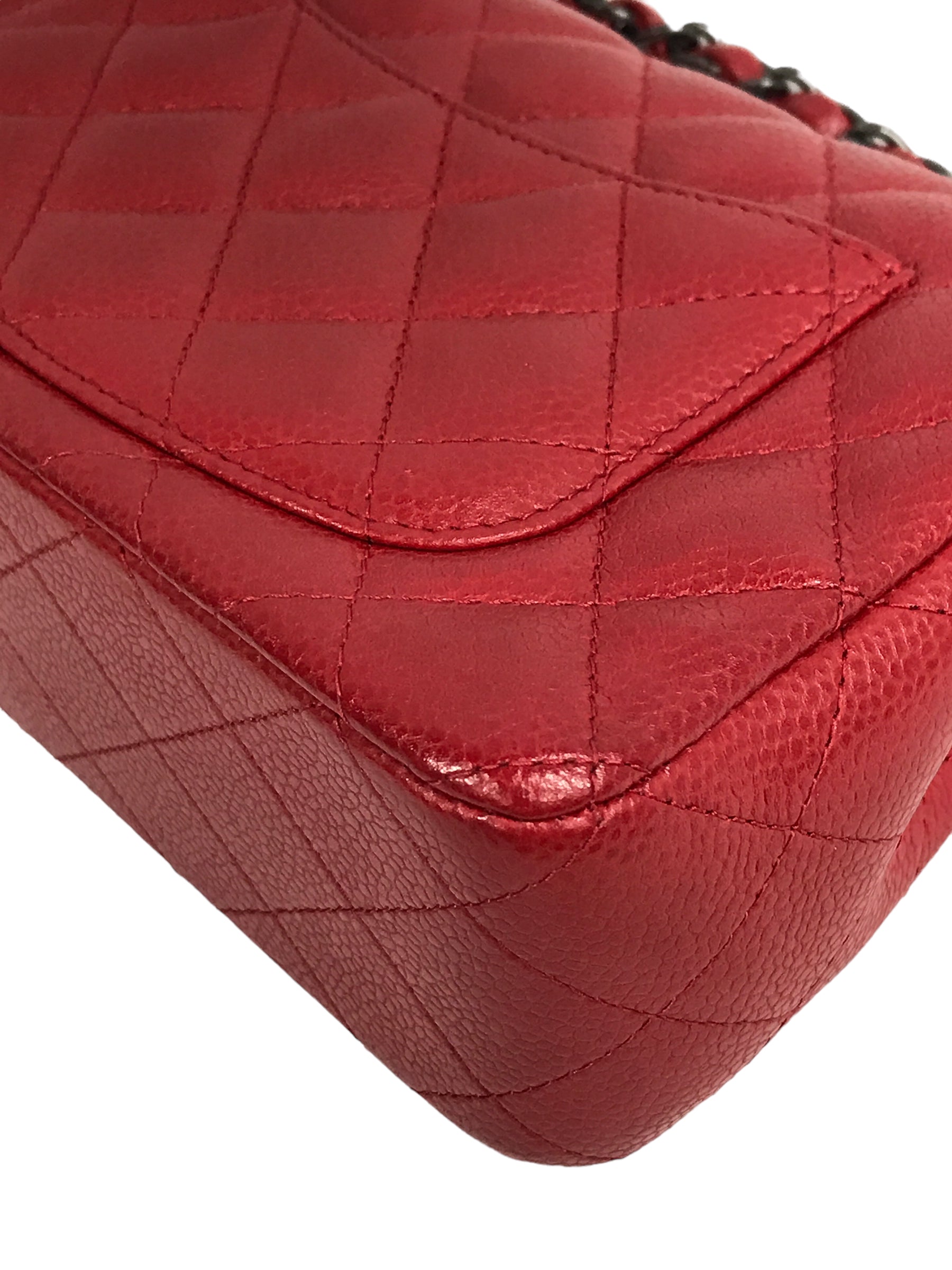 Red Quilted Caviar Mini Rectangle Flap w/RHW