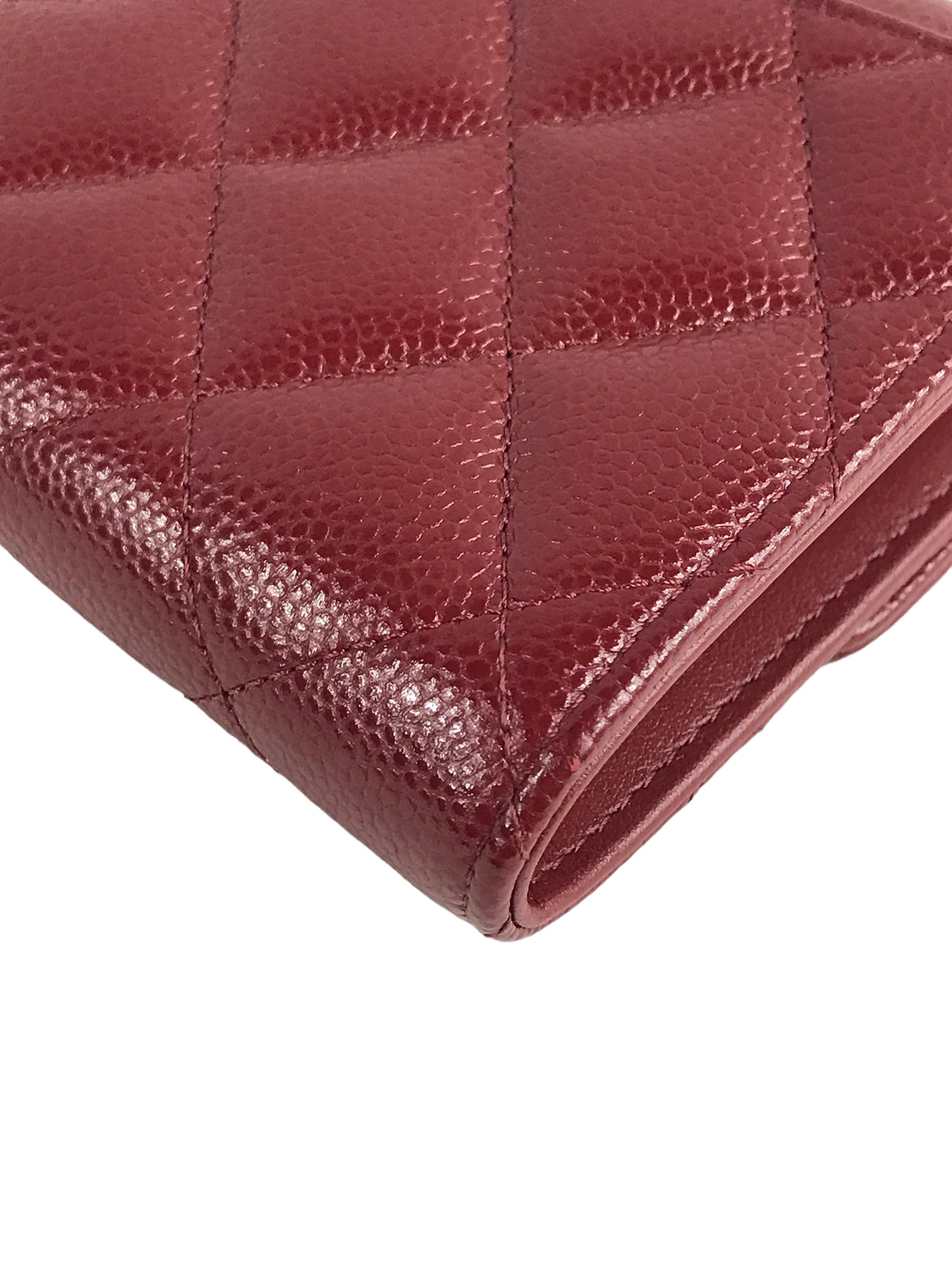 Burgundy Caviar Quilted Medium Flap Wallet w/SHW