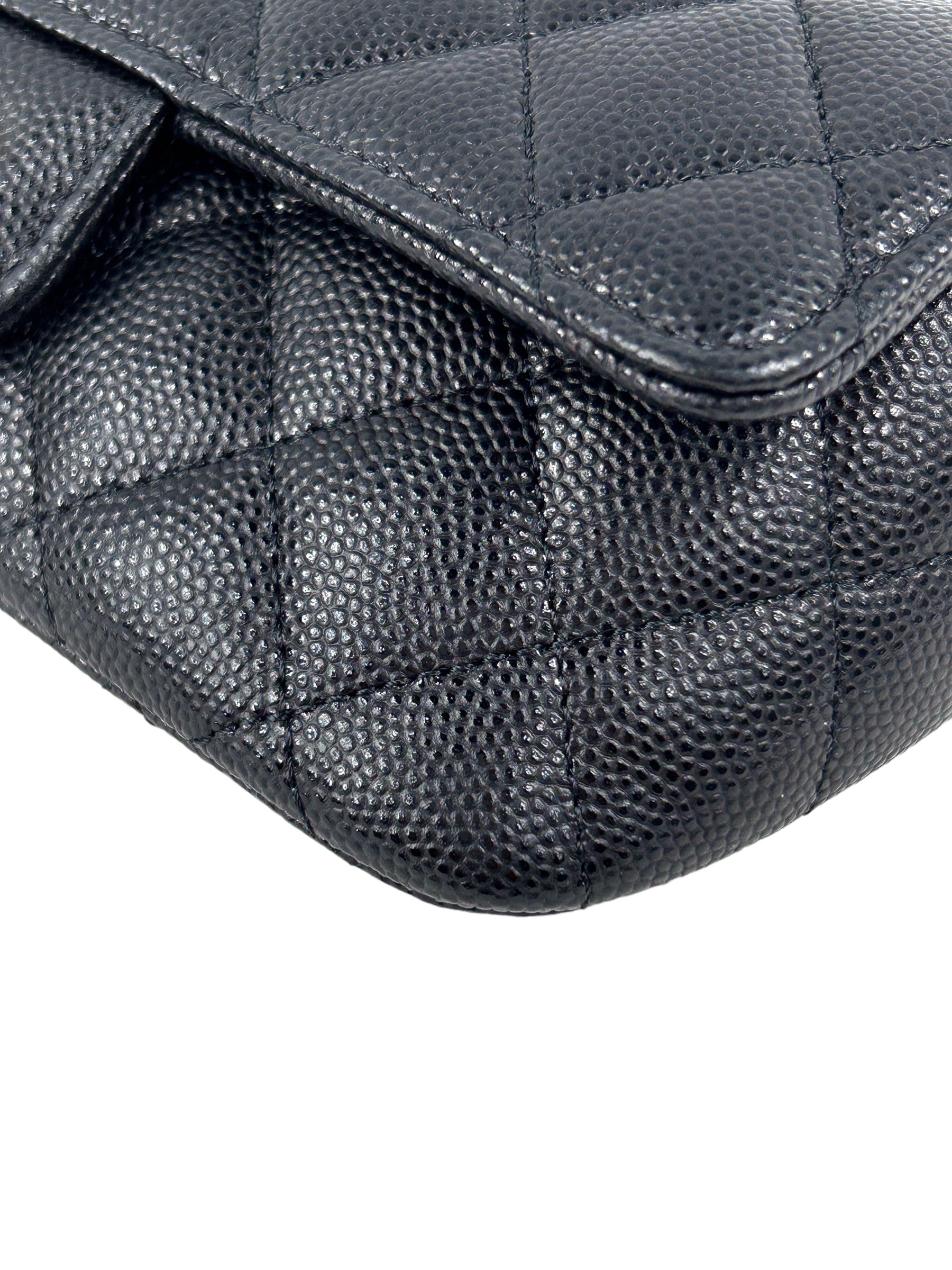 Black Caviar Quilted Sunglass Case Bag w/GHW Chain