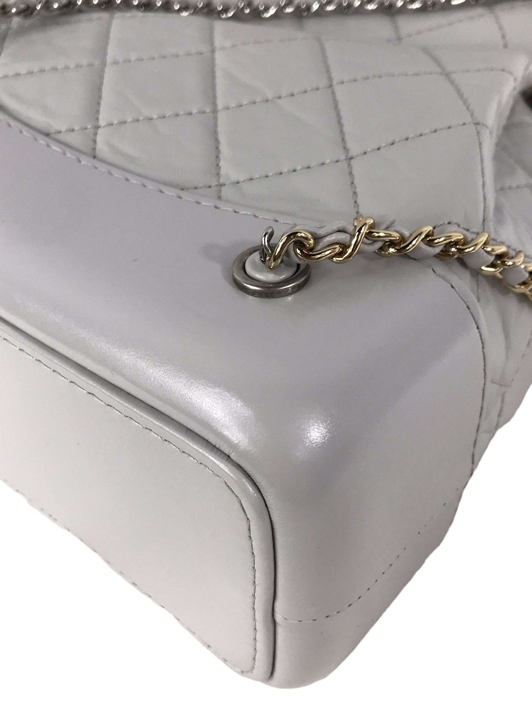 Light Grey Quilted Aged Calfskin Gabrielle Backpack w/ RHW/GHW/AGHW/SHW