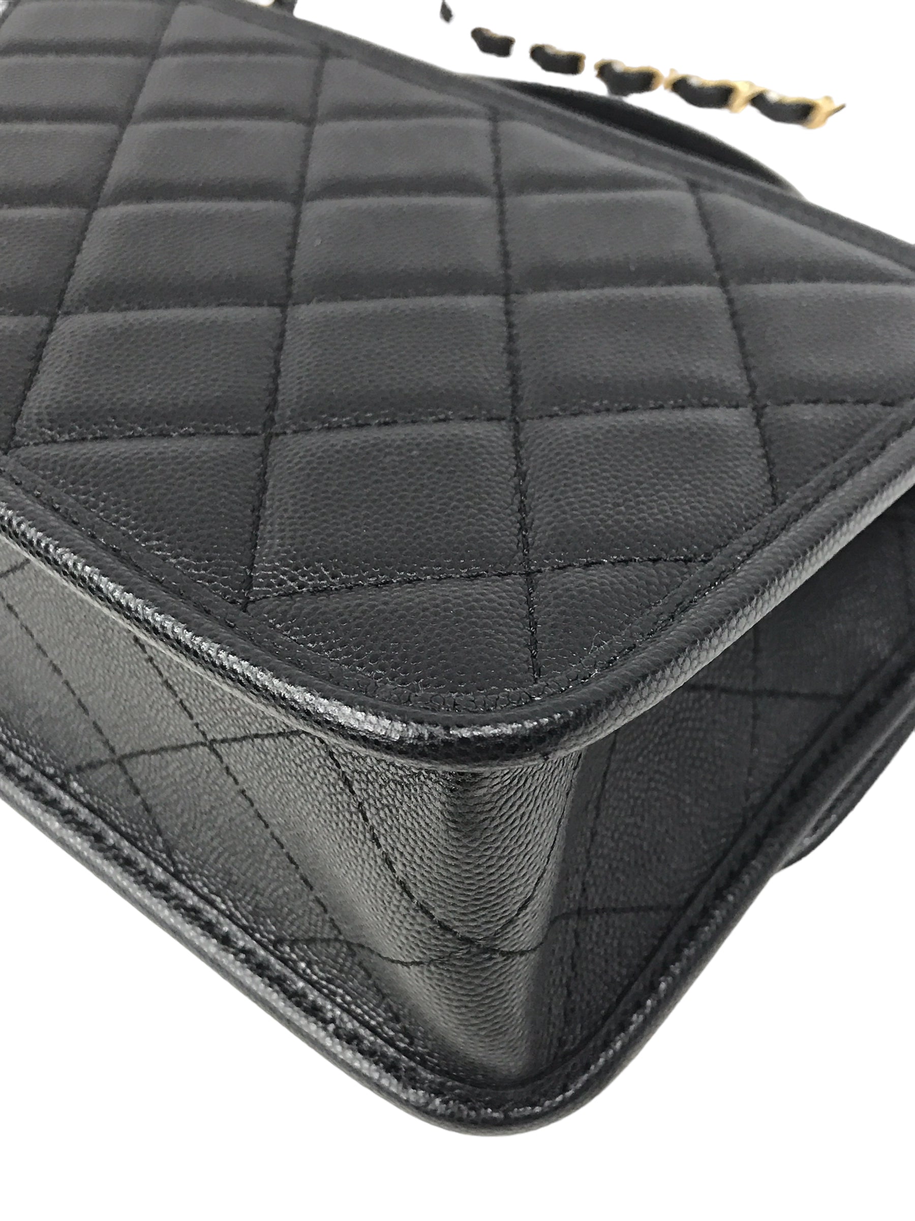 Black Quilted Caviar Top Handle Flap Bag w/AGHW