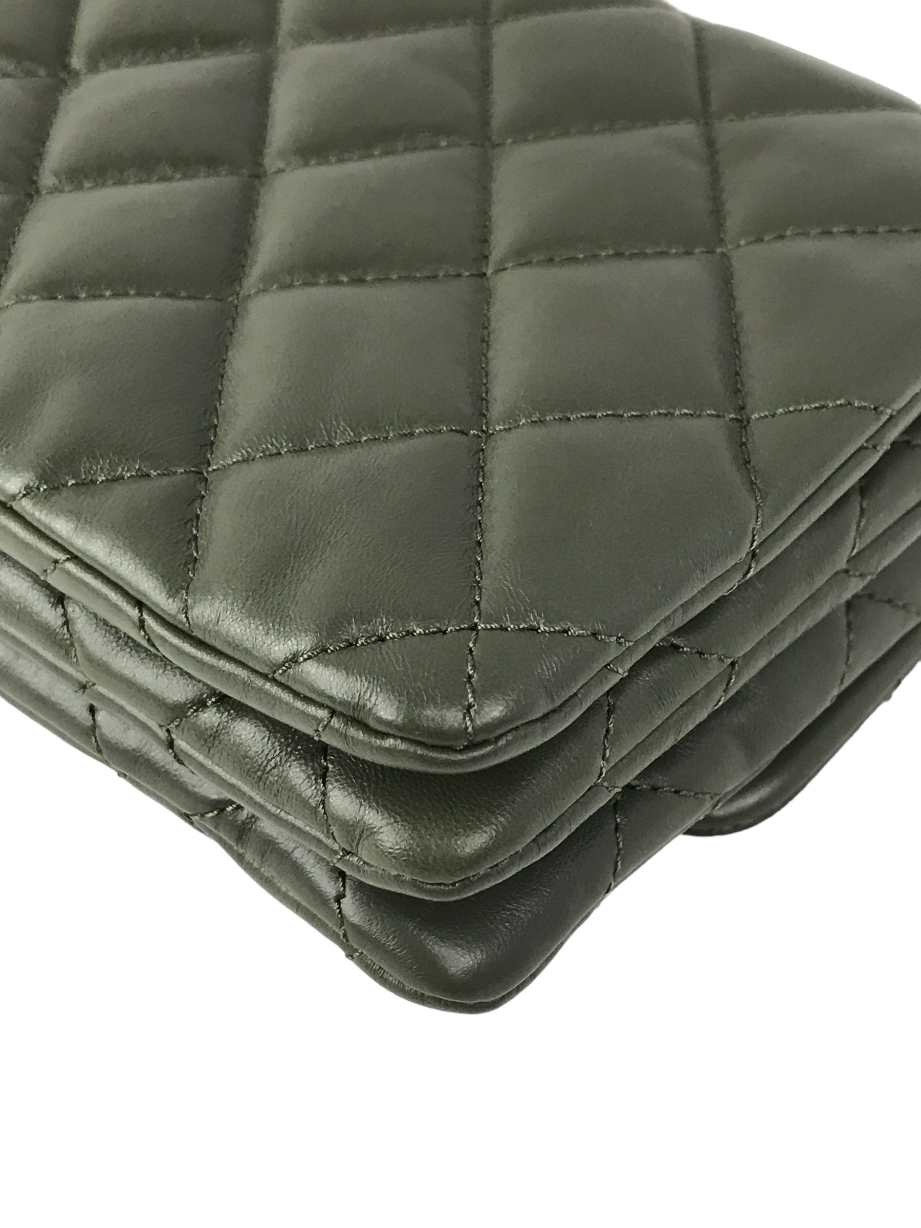 Olive Green Lambskin Quilted Small Pillow Crush Flap Bag w/AGHW