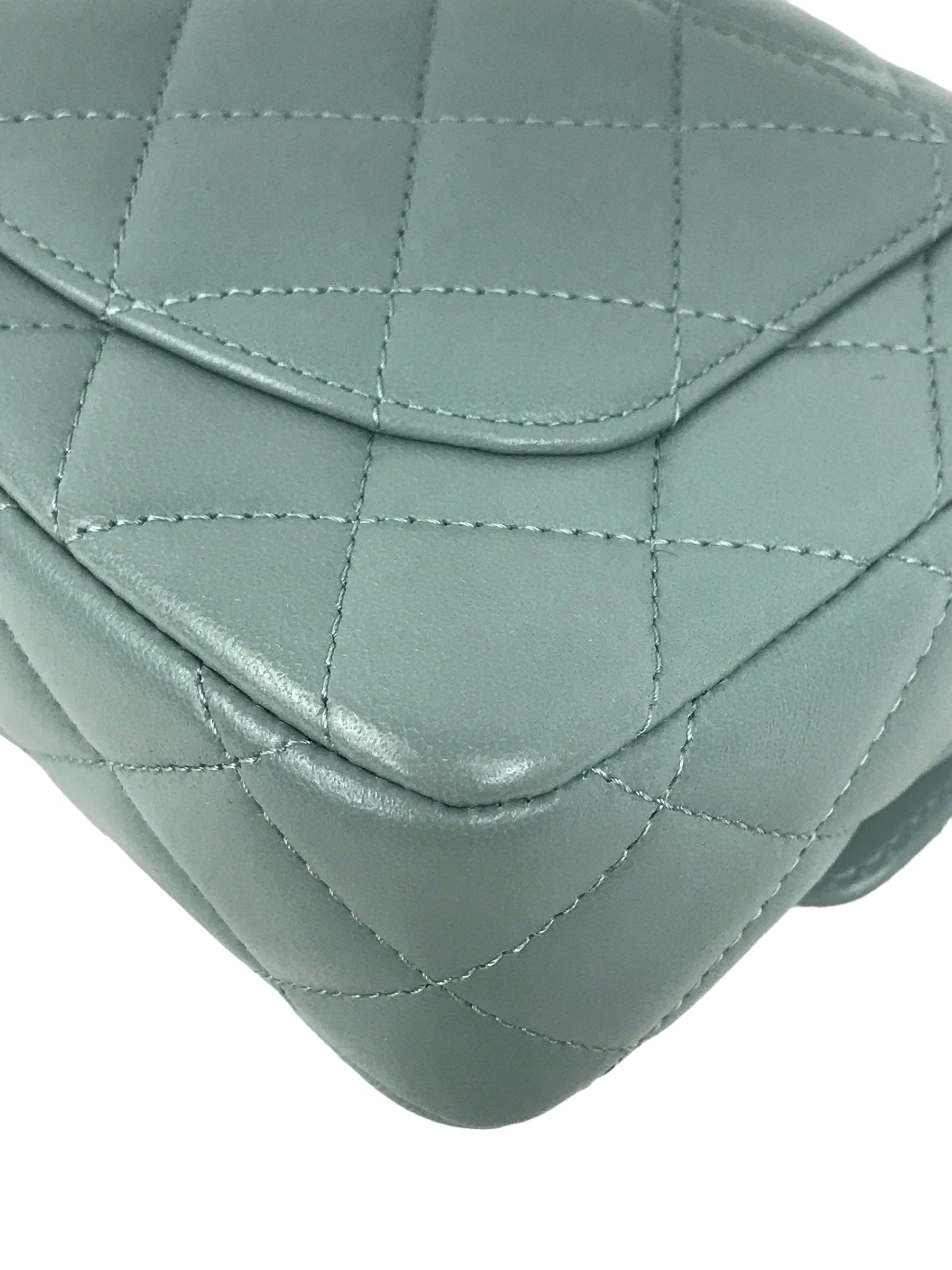 Chanel Light Grey/Blue Quilted Lambskin Mini Cruise Square Flap Bag w/ Enamel & GHW