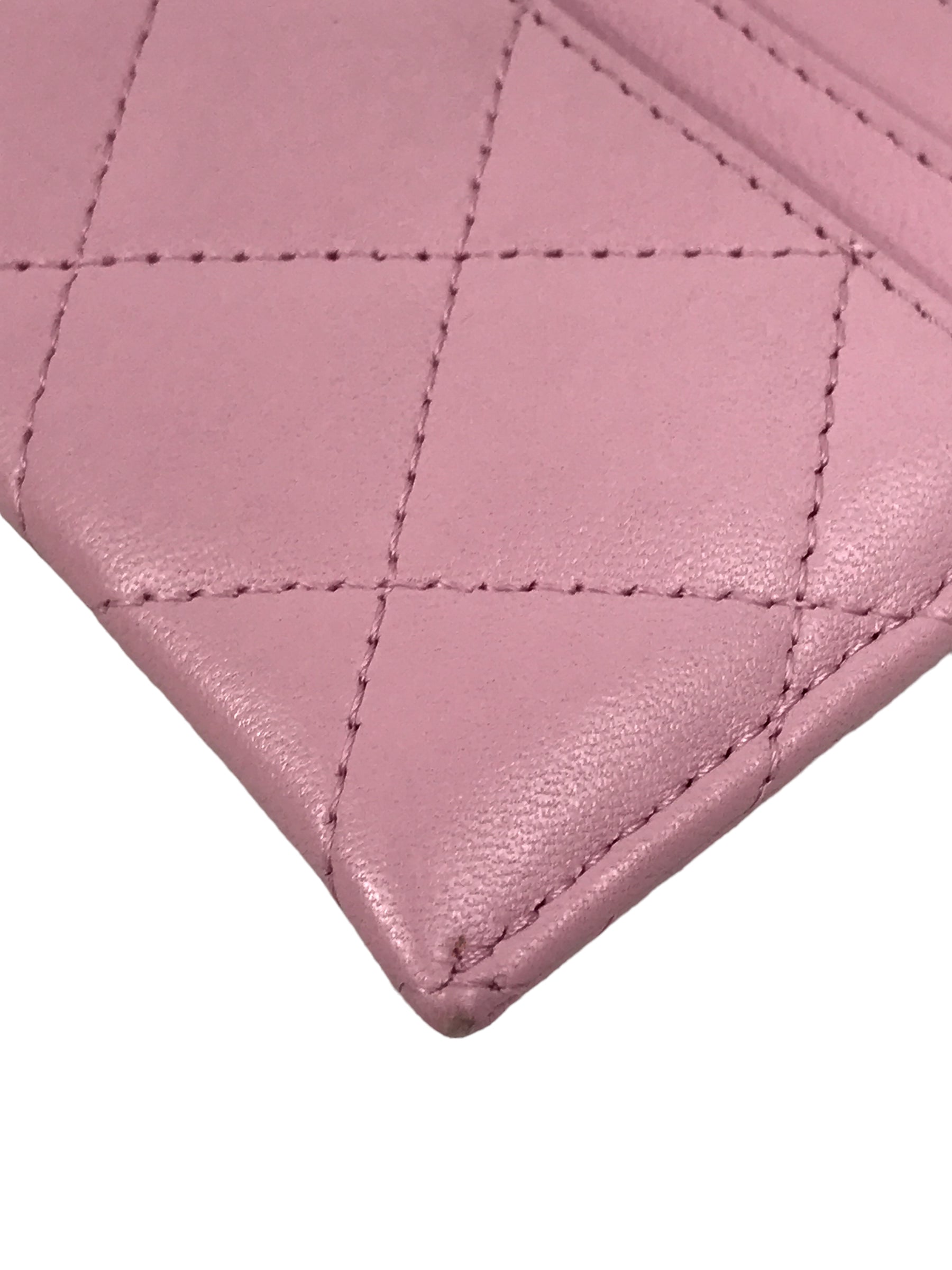 Light Pink Quilted Lambskin Card Case w/LGHW