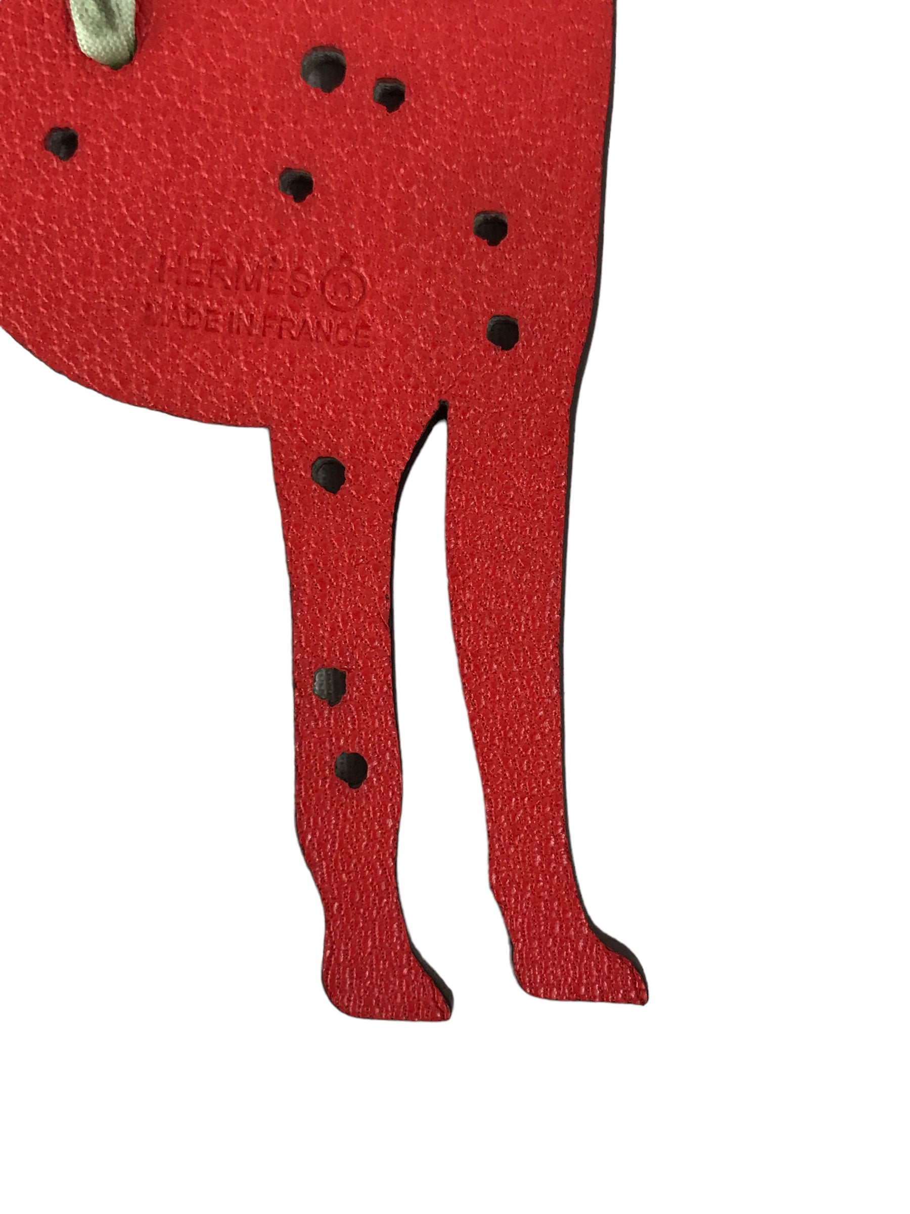 Petite H Dalmatian Bi-colour Rouge/Chai Calfskin Leather Bag Charm w/ silk twill cord