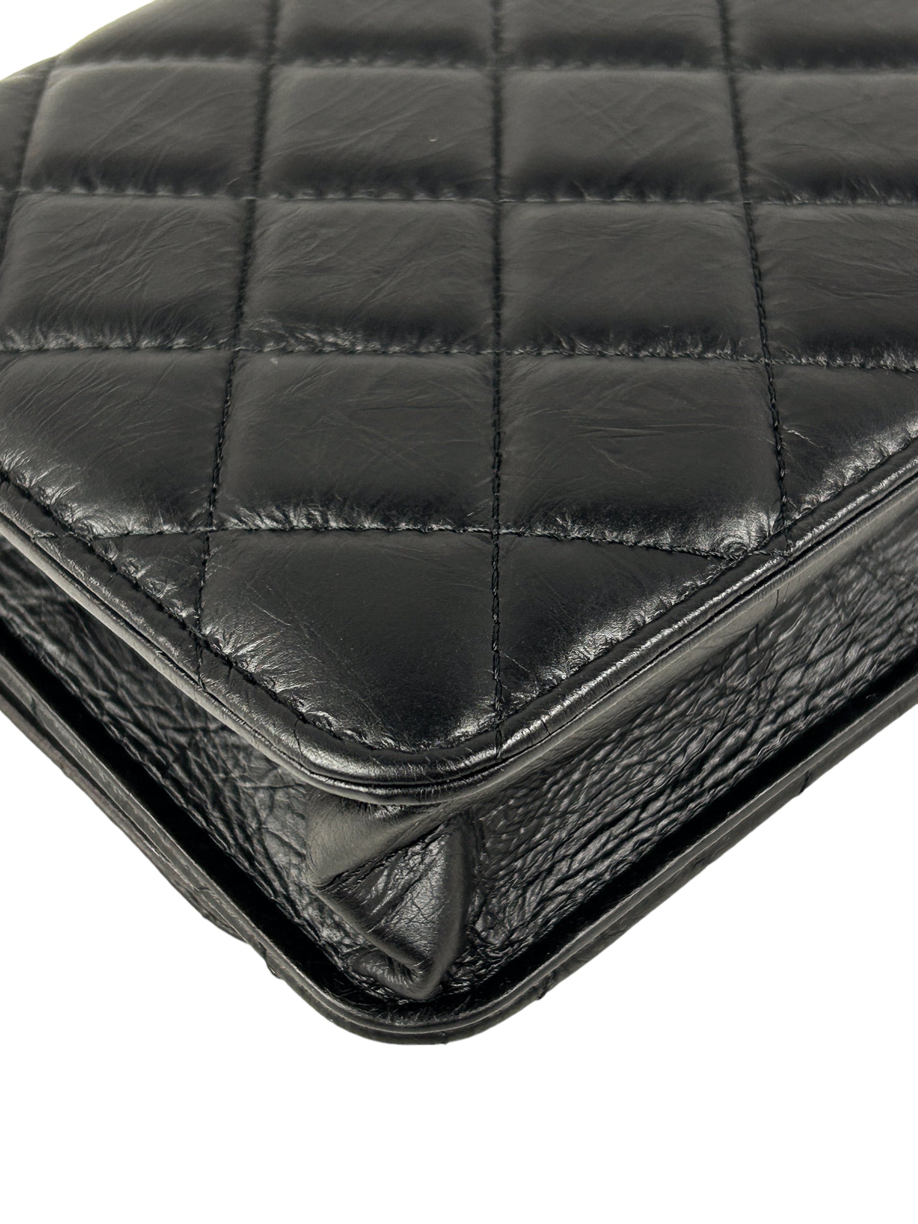 18K Black Iridescent Quilted Aged Calfskin Tassel Wallet on Chain w/SBHW