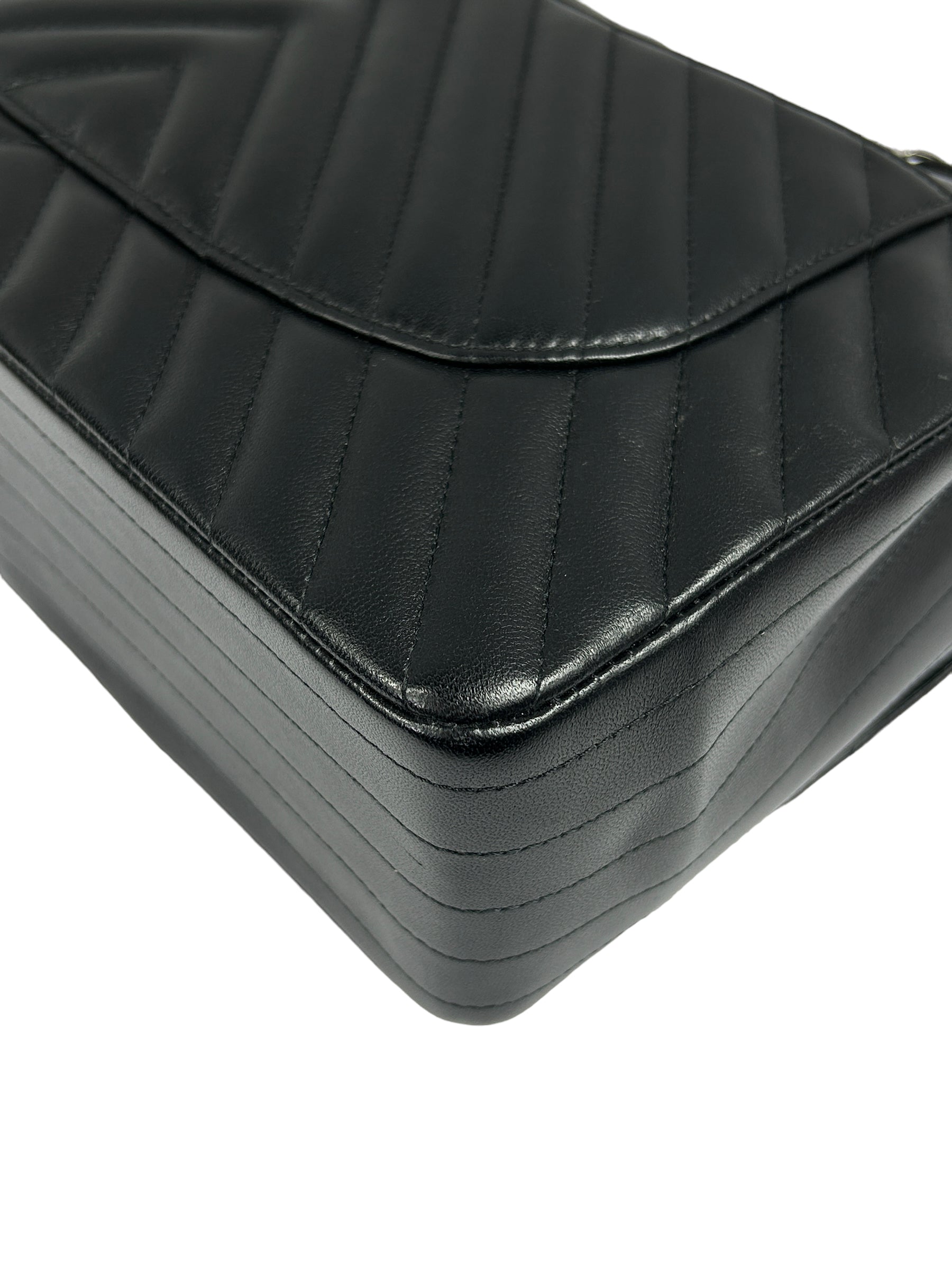 Black Chevron Lambskin Double Flap Jumbo w/SHW