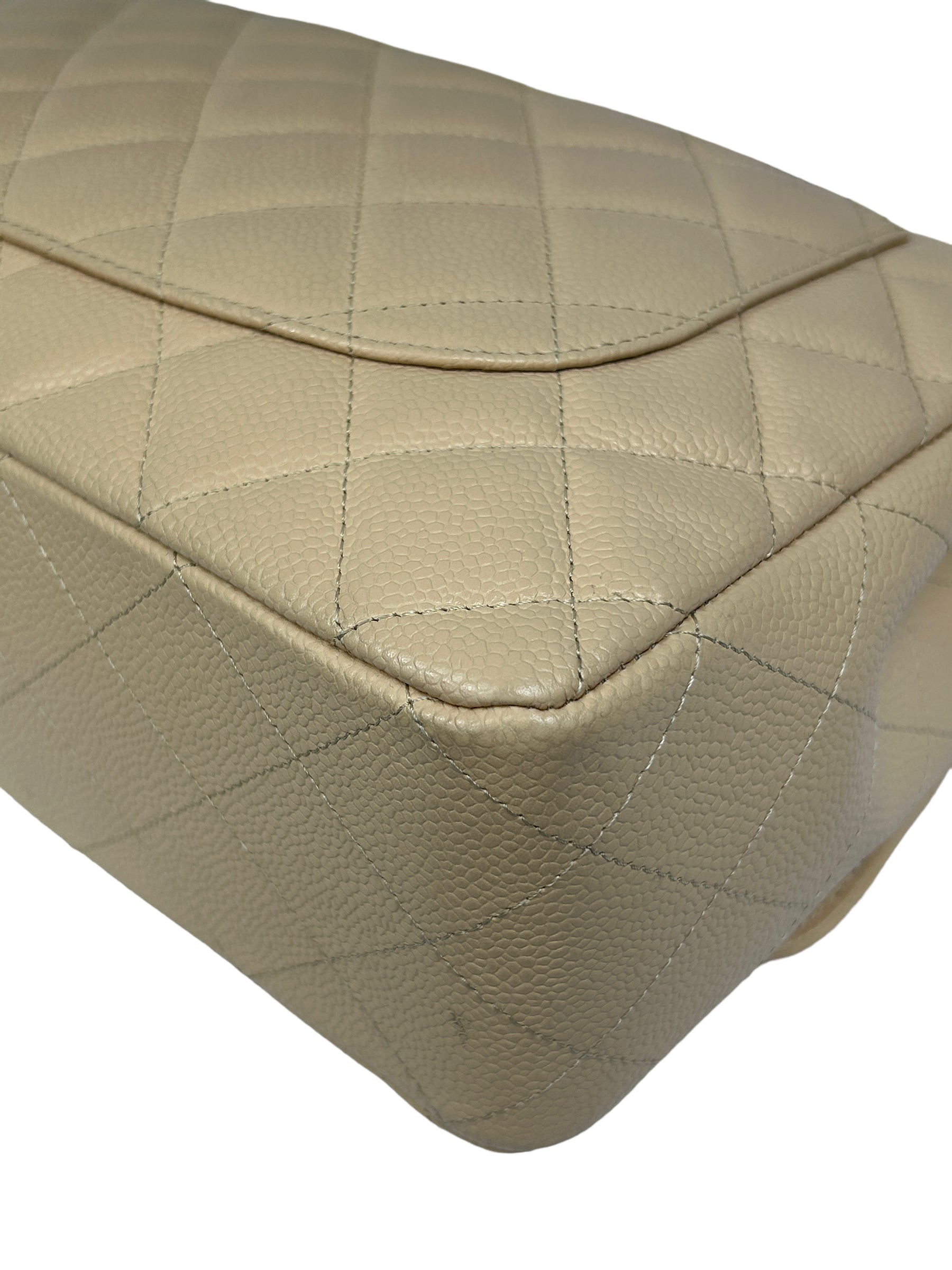 Beige Caviar Quilted Single Flap Jumbo w/SHW