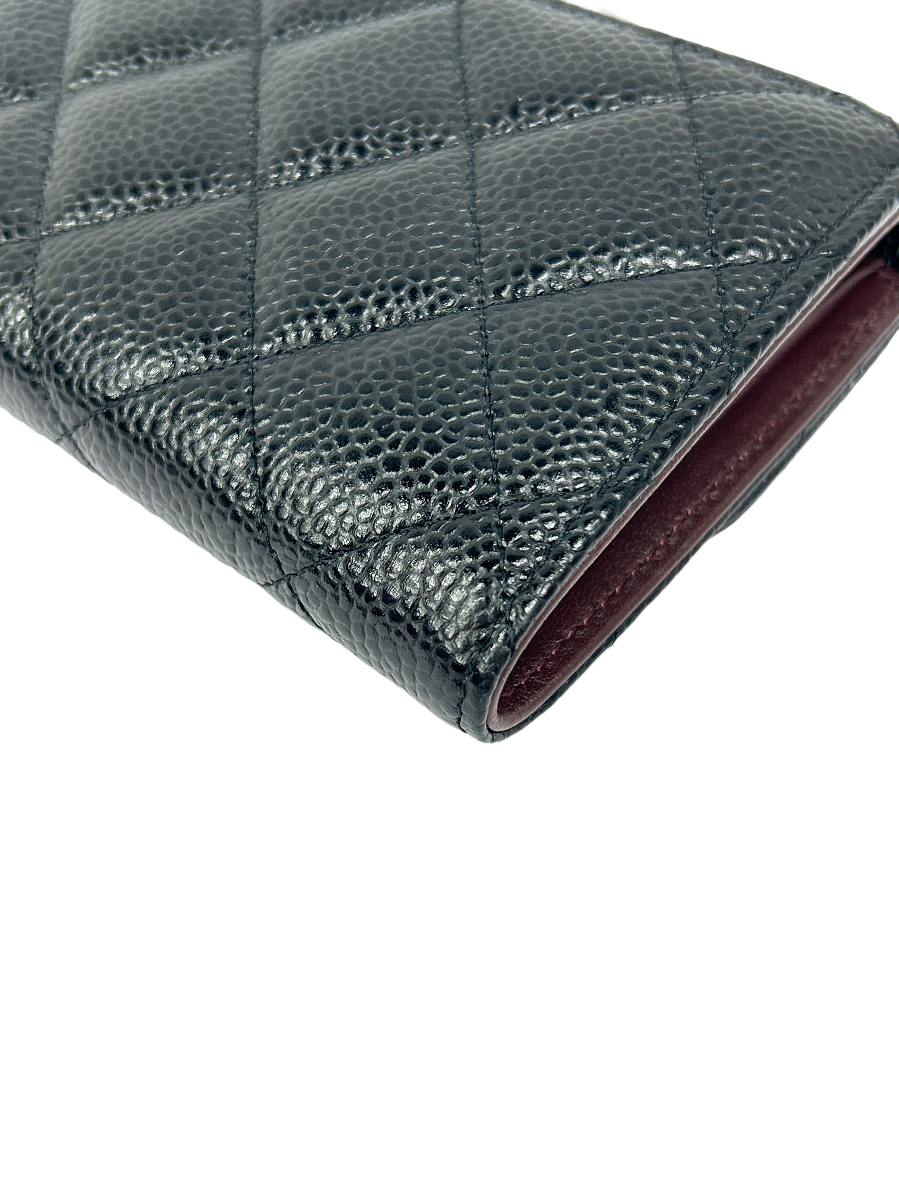 Black Caviar Quilted Leather Medium Flap Wallet w/GHW