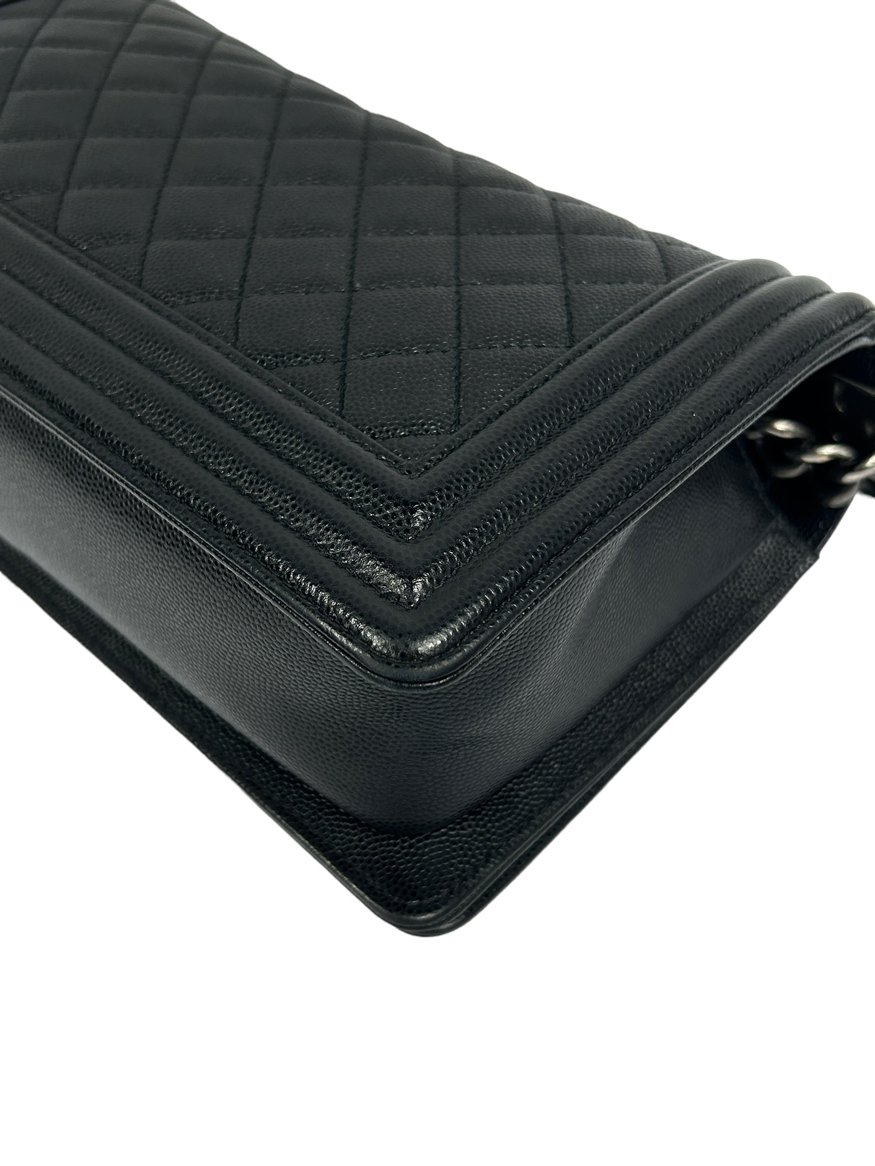 Black Caviar Leather Quilted Old Medium Boy Bag w/RHW