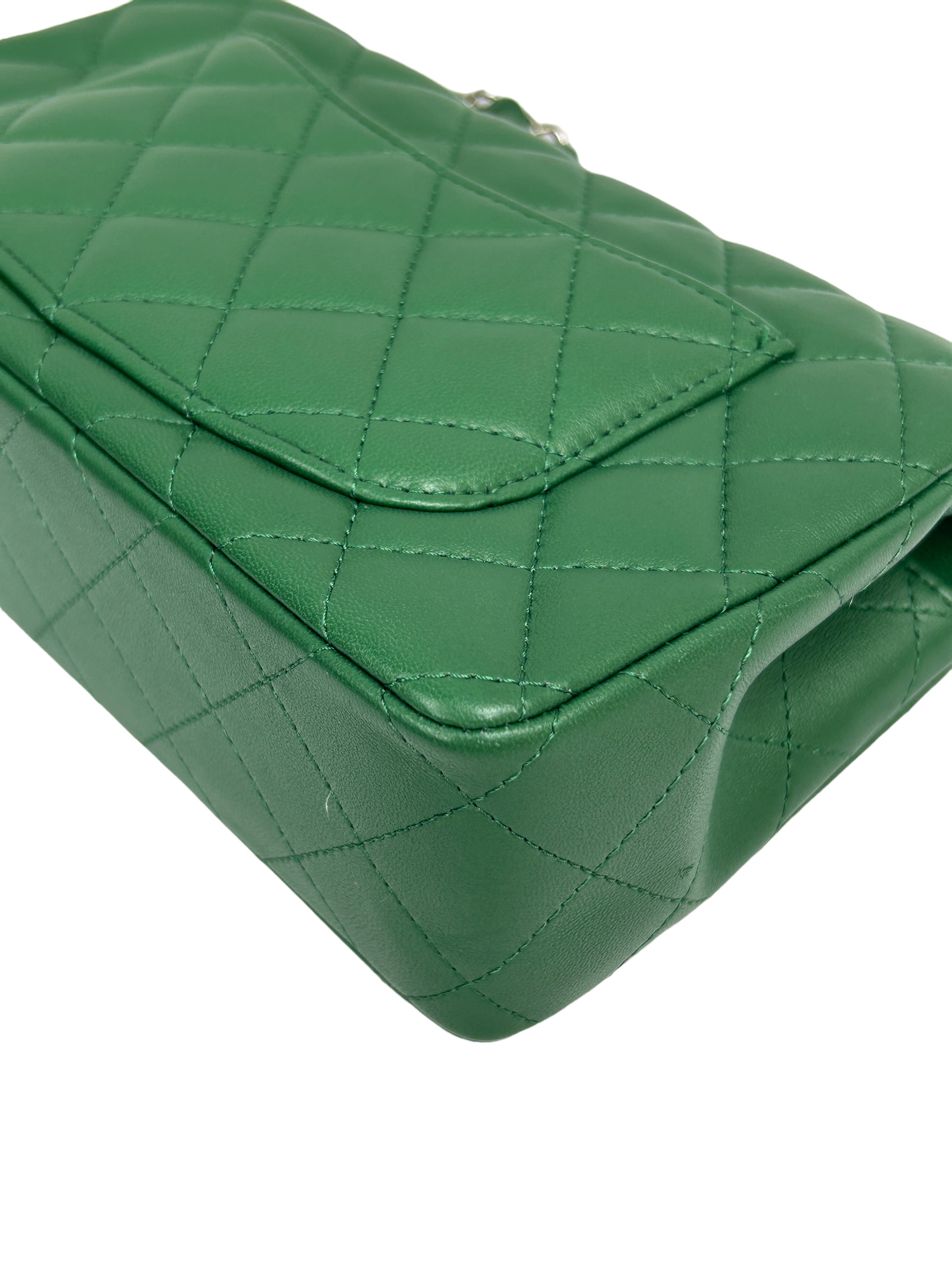 Green Quilted Lambskin Mini Rectangle Classic Flap w/SHW