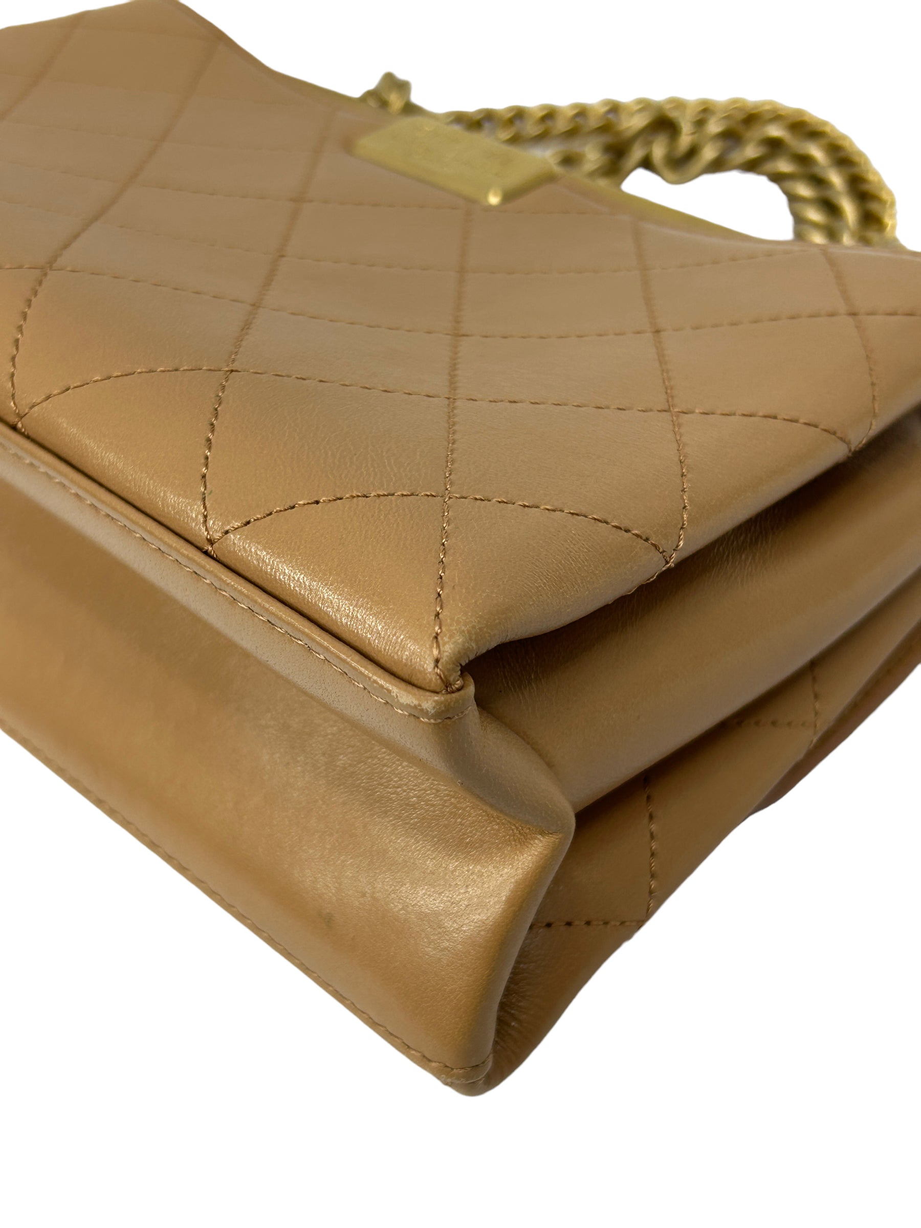 Tan Calfskin Quilted Leather Crossbody w/AGHW