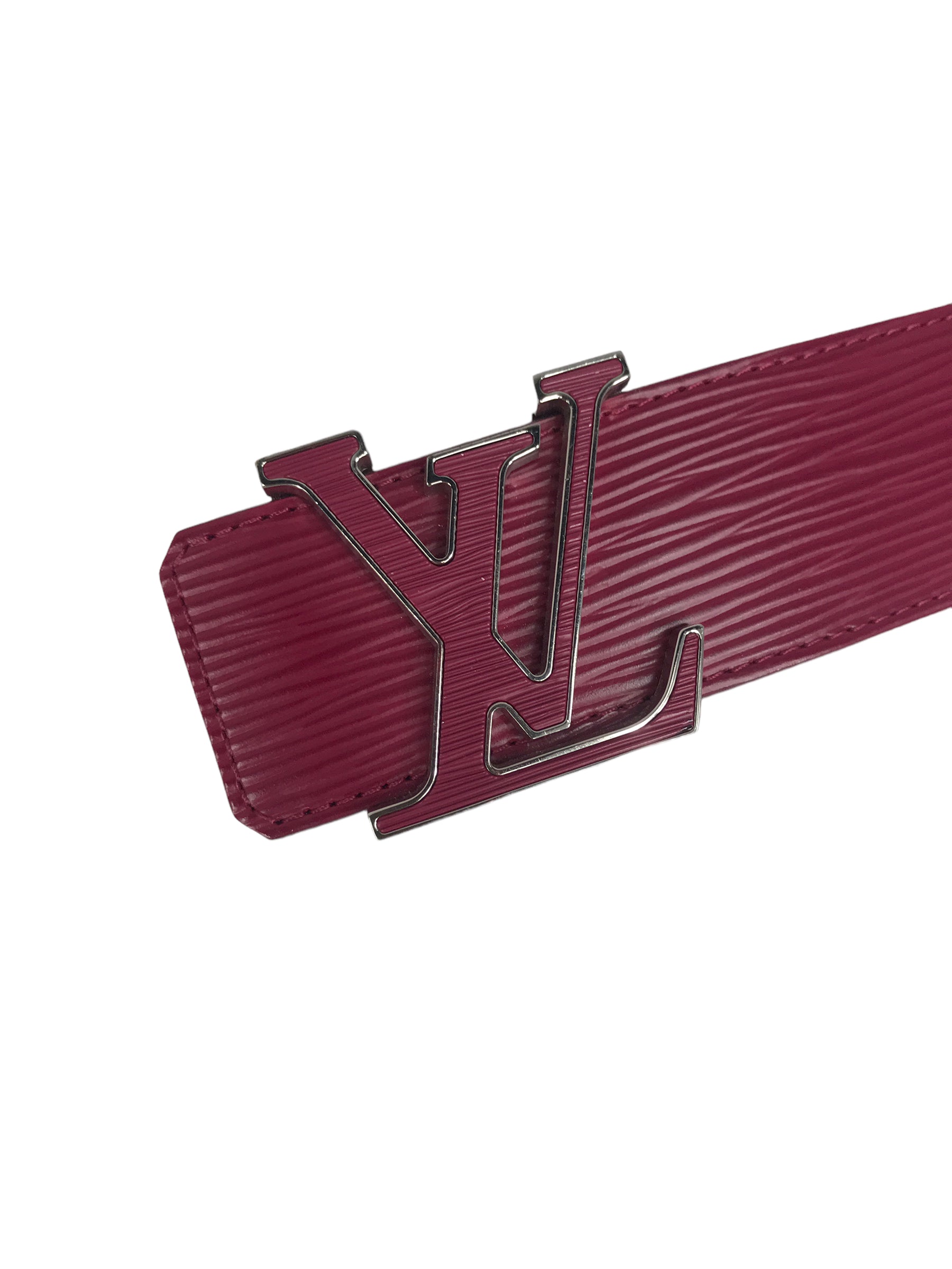 Raspberry LV Initials Wide Epi Leather Belt
