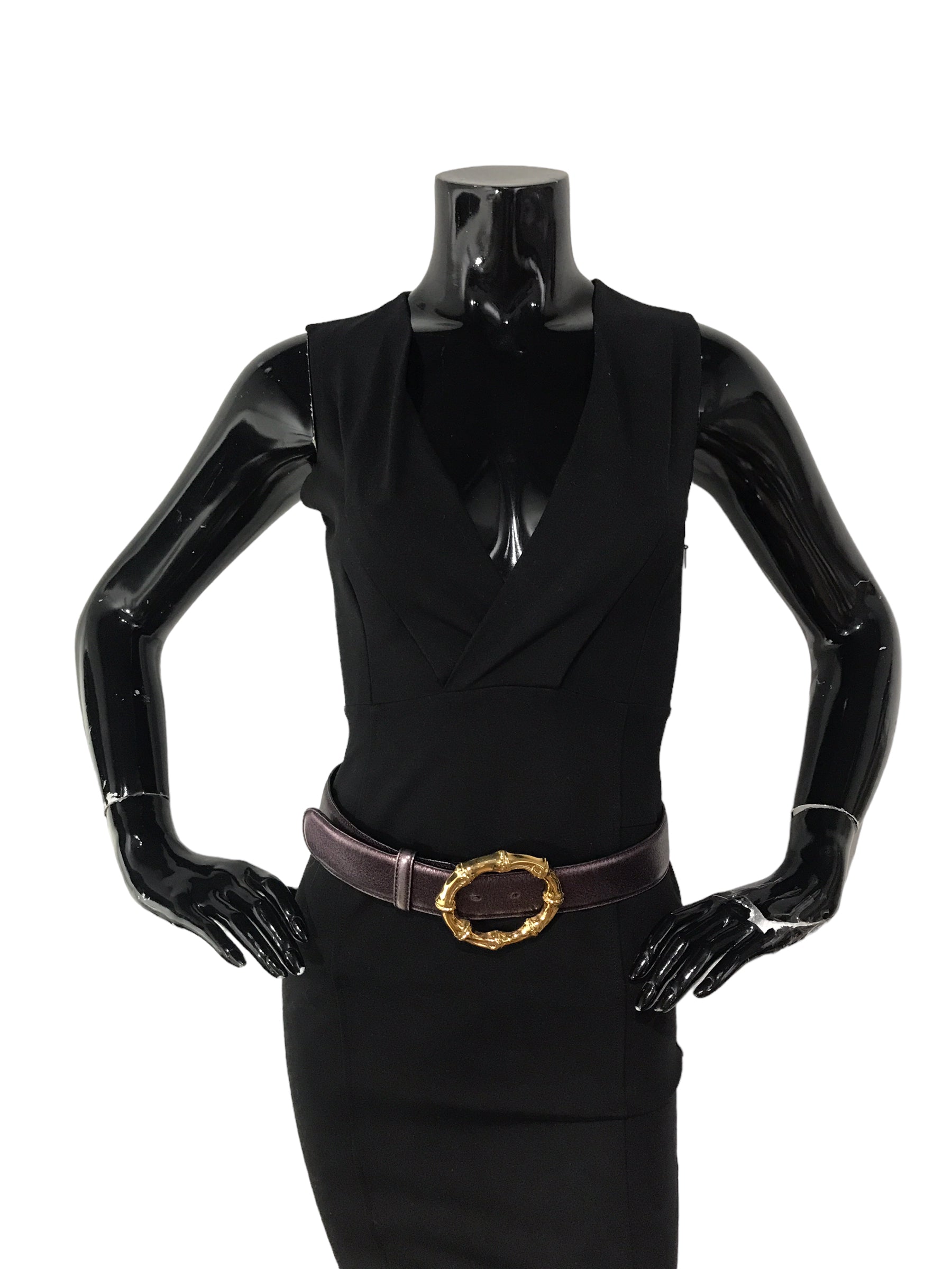 Metallic Purple Leather Belt w/Bamboo Buckle