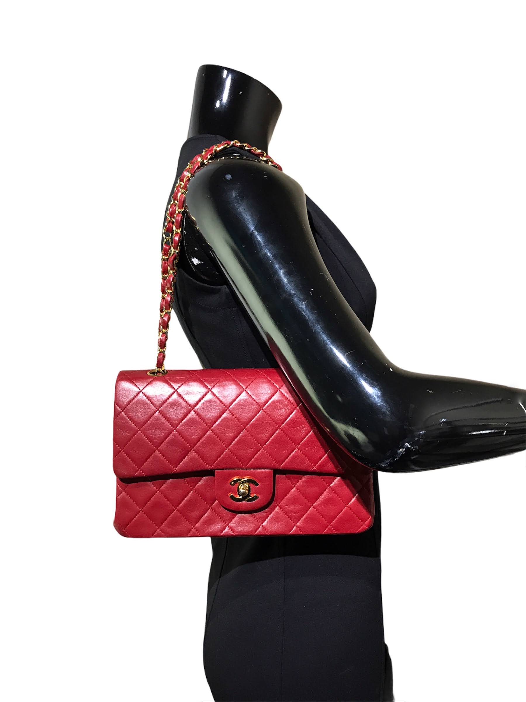 Vintage Red Medium Double Flap Bag W/24K GHW