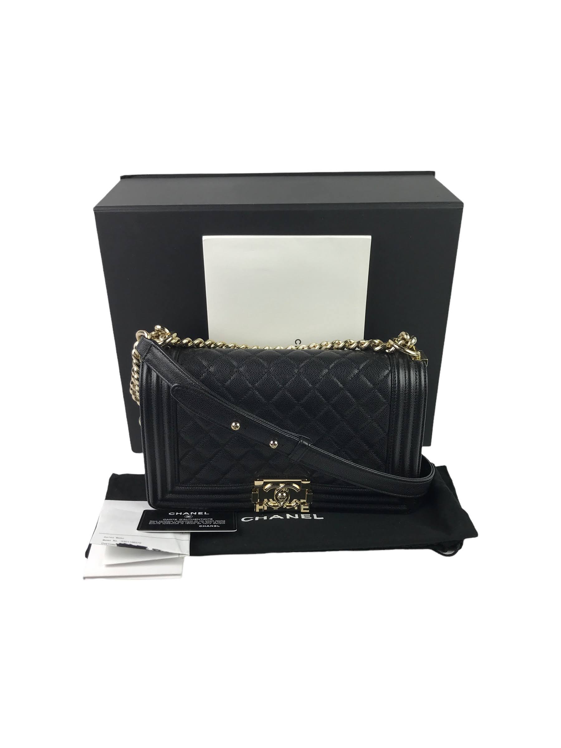 Black Caviar Medium Boy Bag w/Shiny LGHW