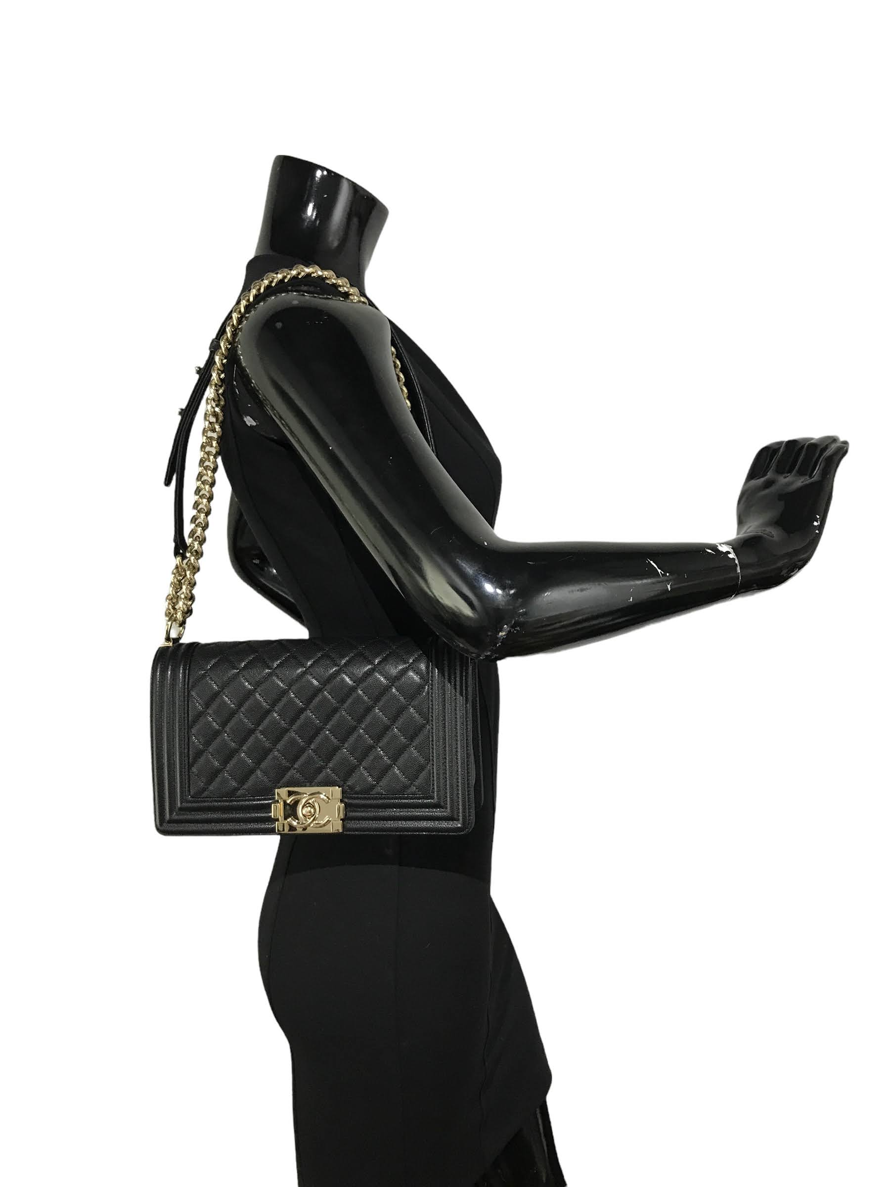 Black Caviar Medium Boy Bag w/Shiny LGHW