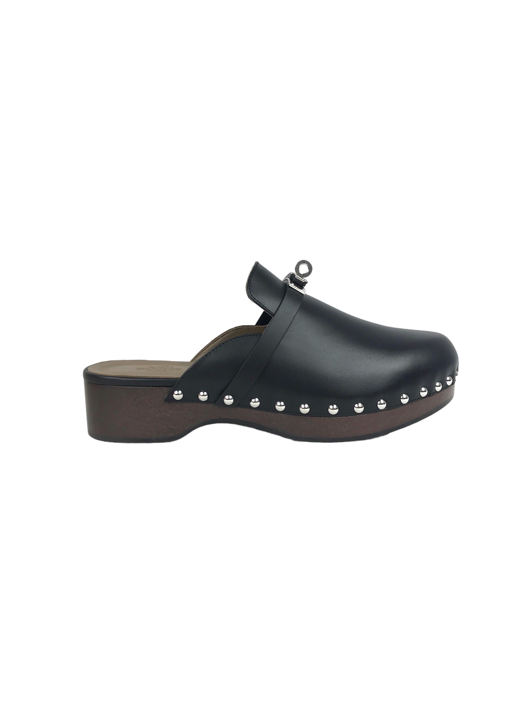 Black Calfskin Leather Femme Carlotta Mule Clogs