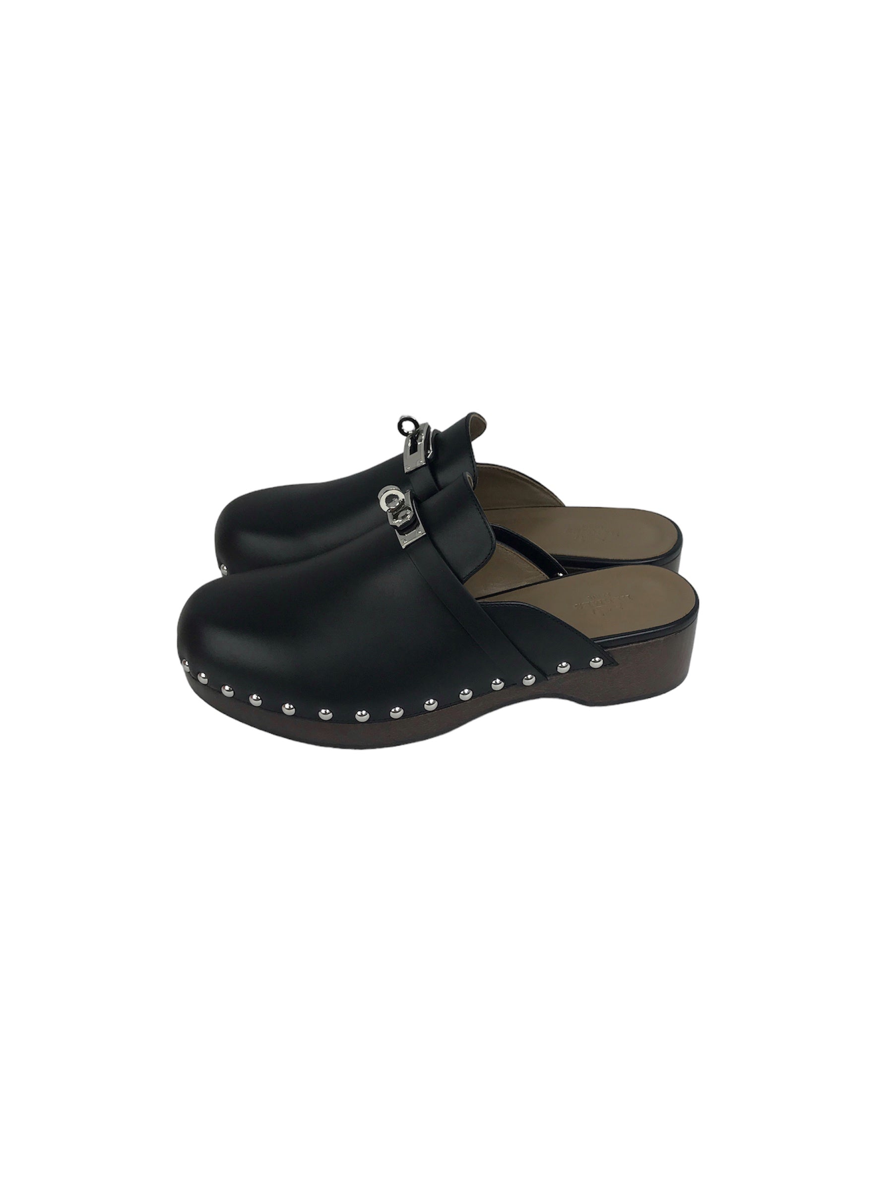 Black Calfskin Leather Femme Carlotta Mule Clogs