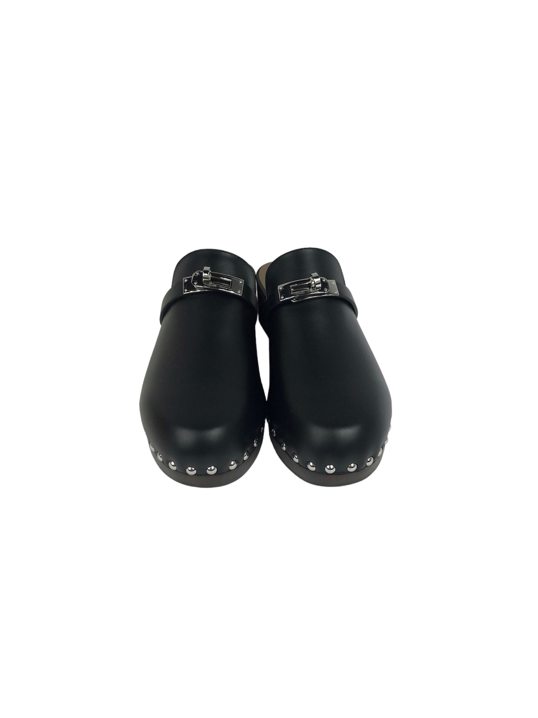 Black Calfskin Leather Femme Carlotta Mule Clogs