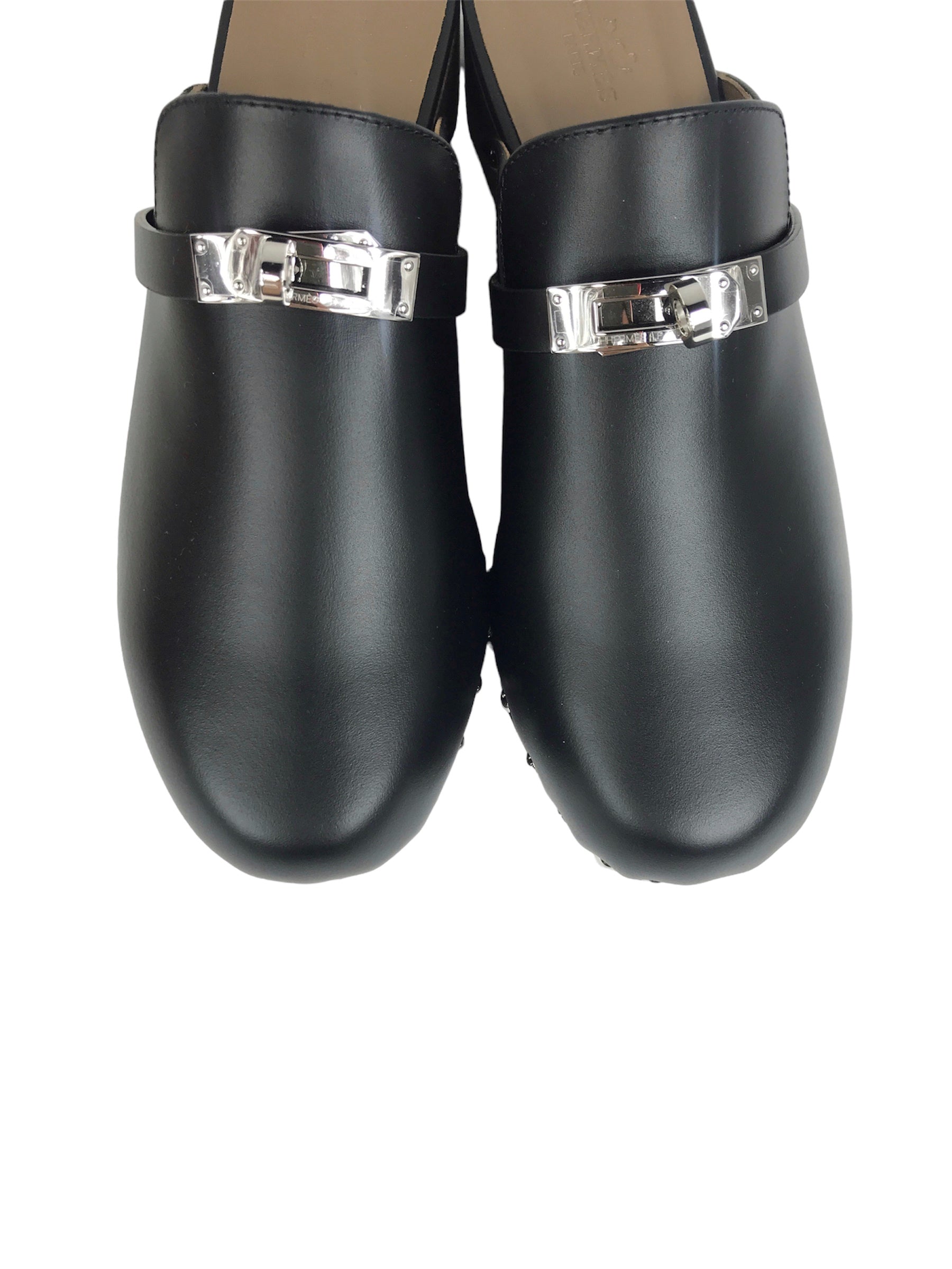 Black Calfskin Leather Femme Carlotta Mule Clogs