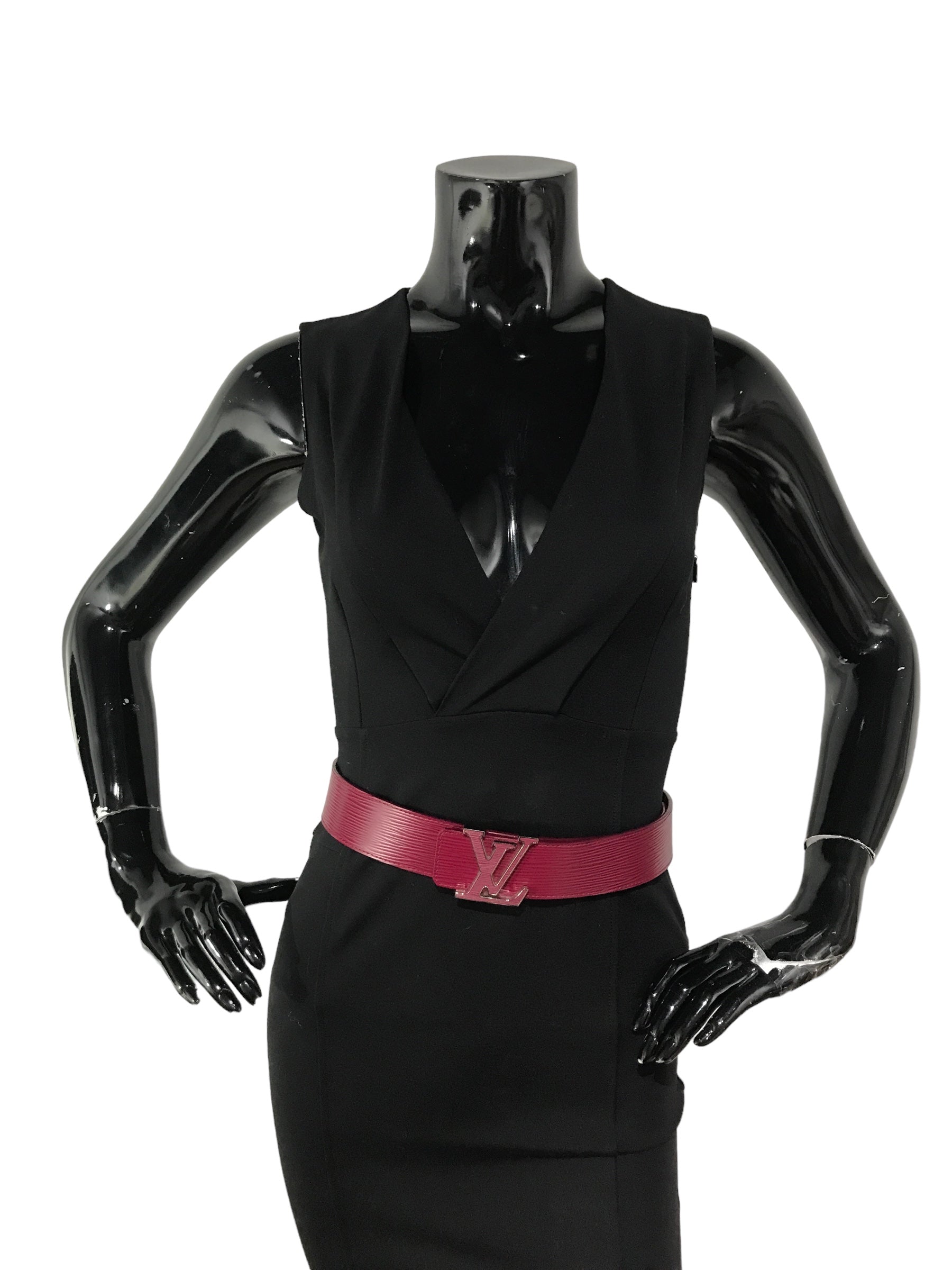 Raspberry LV Initials Wide Epi Leather Belt