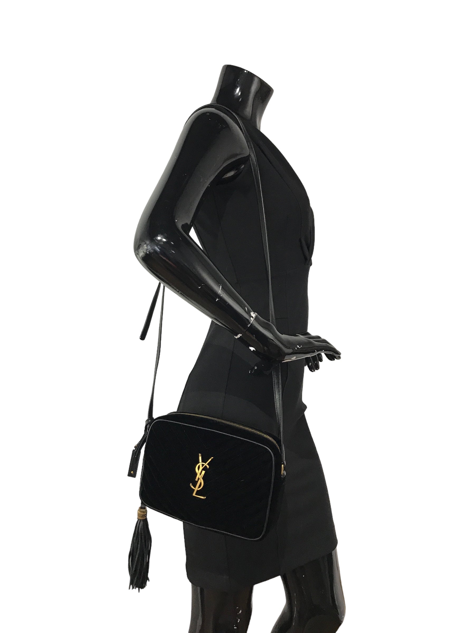 Black Medium Lou YSL Velvet Camera Bag w/AGHW