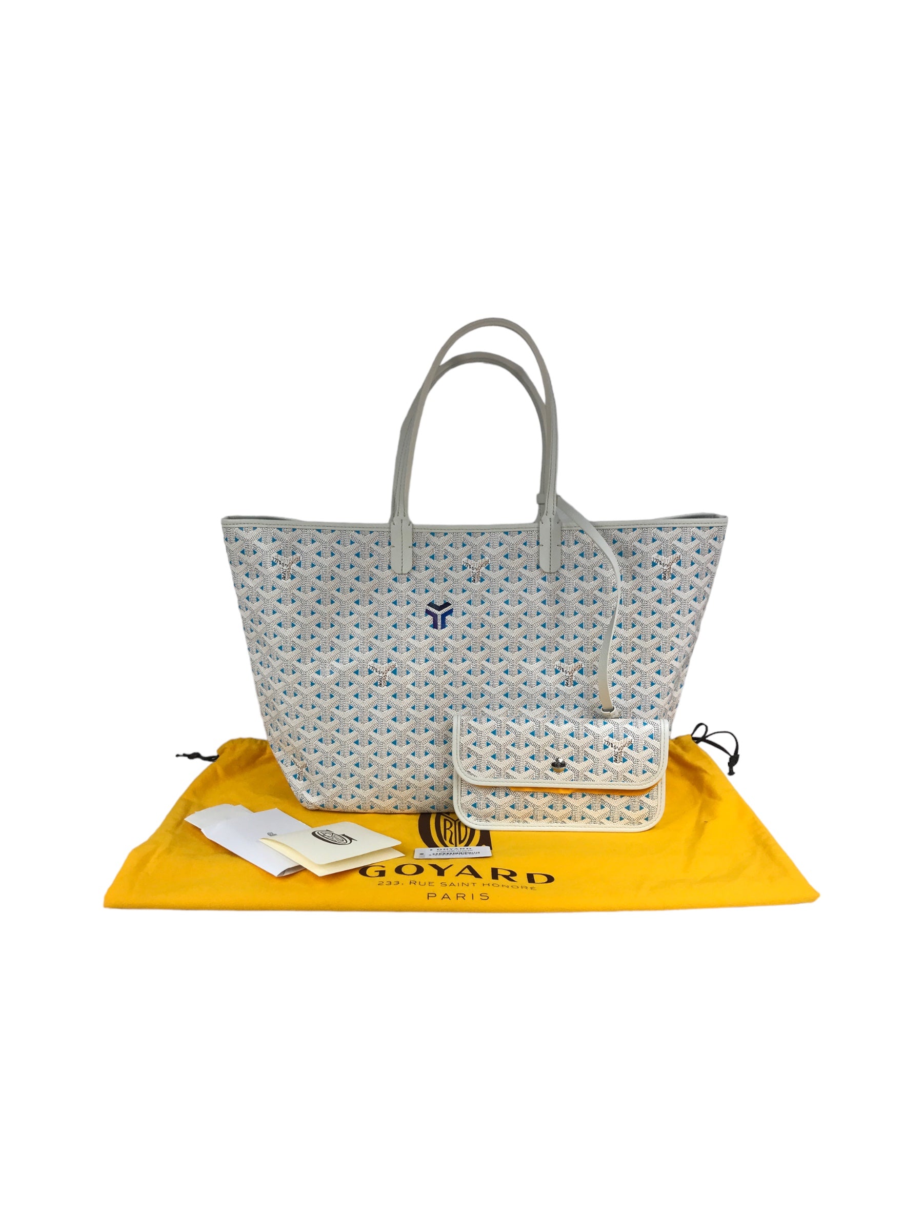 Limited Edition Blue and White Goyardine Canvas and Calfskin Saint Louis Claire-Voie PM Tote
