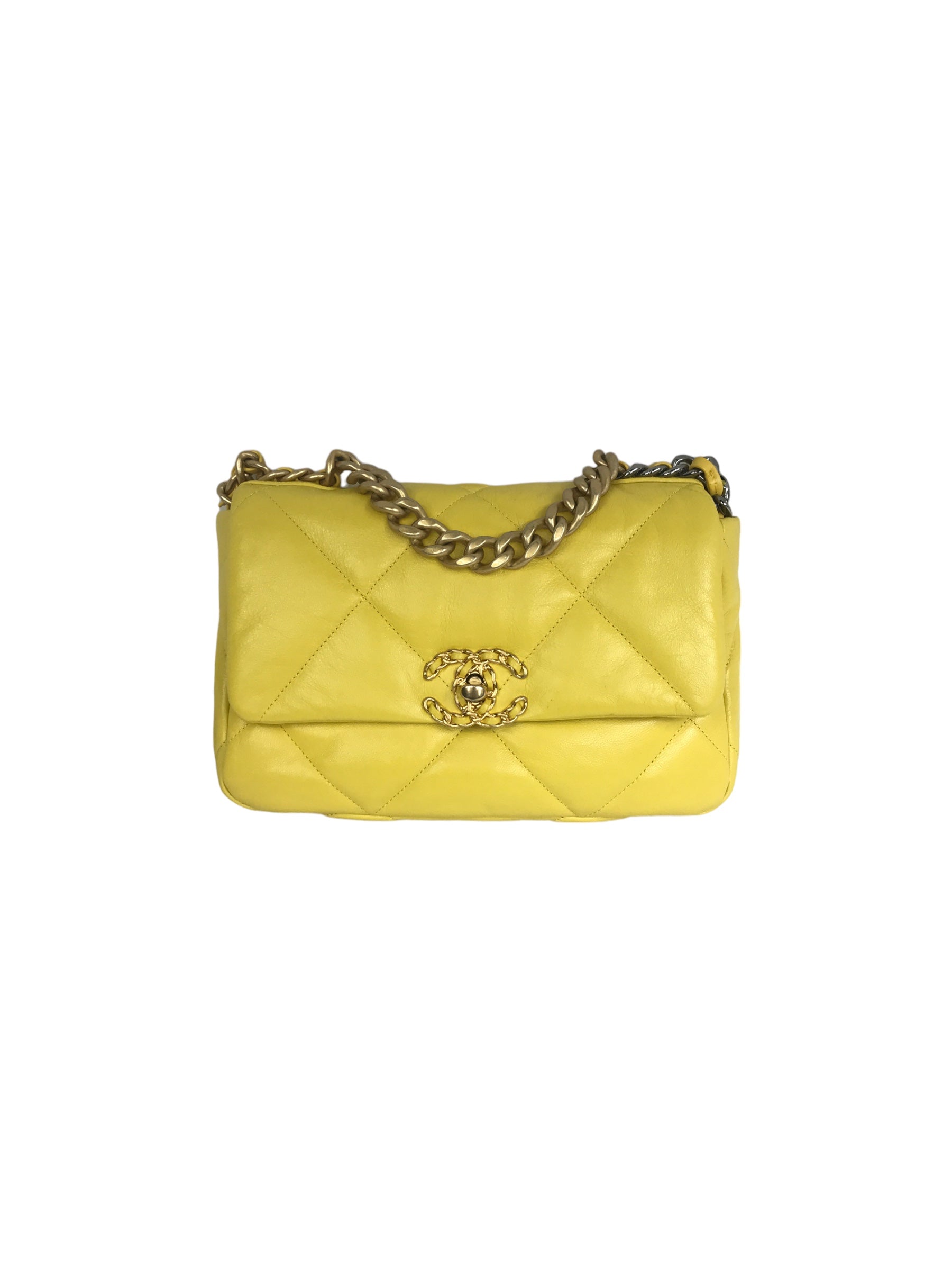 20B1 Yellow Clair Goatskin Quilted 19 Small Flap W/AGHW/SHW/RHW