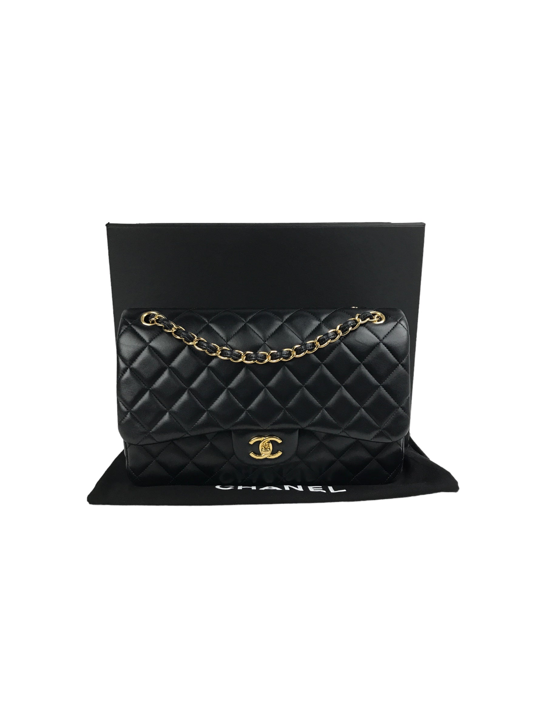 Black Quilted Lambskin Double Flap Jumbo Classics Flap w/GHW