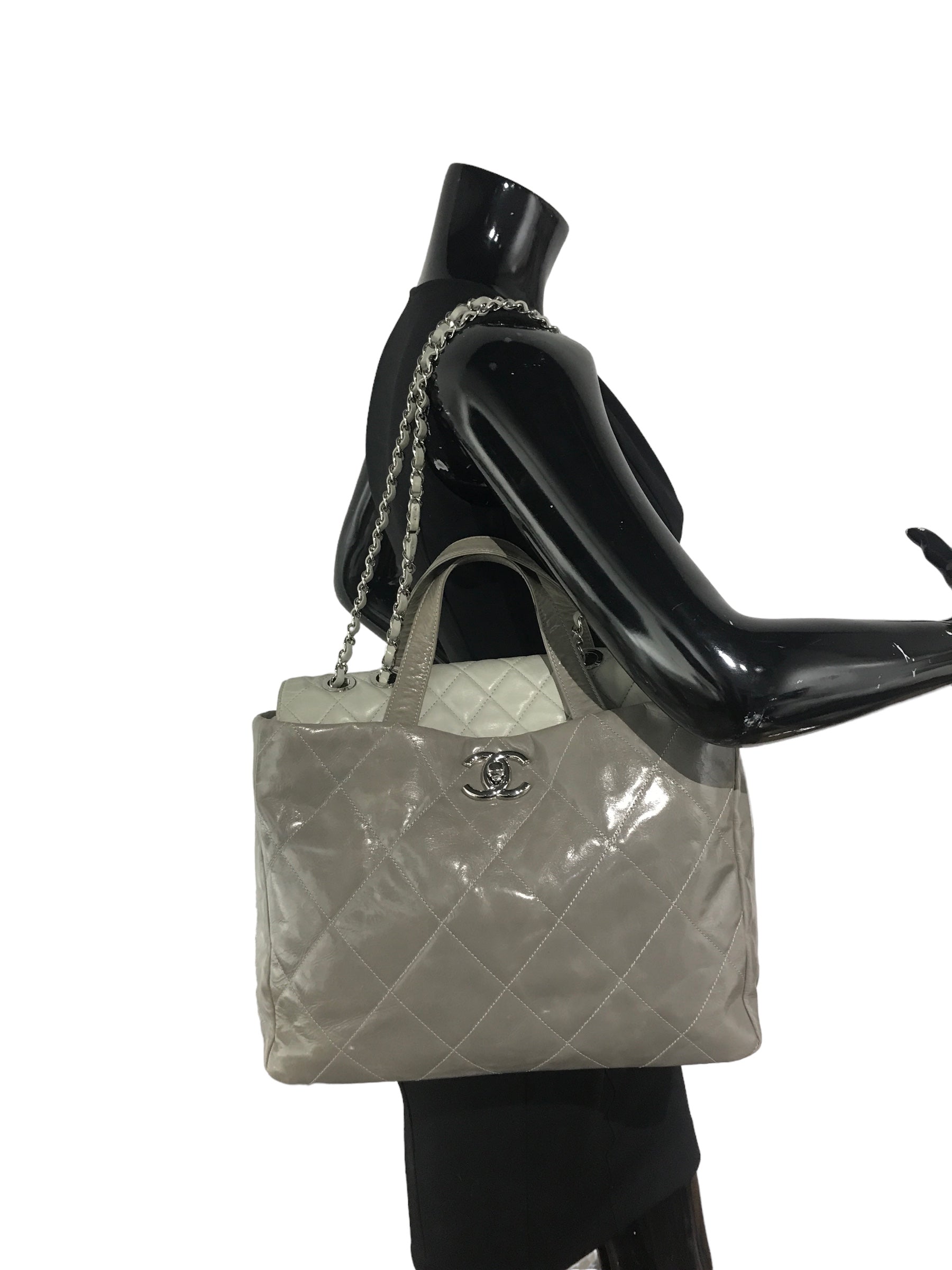 Two Tone Light/Dark Grey Quilted Glazed Portobello Tote Bag W/SHW