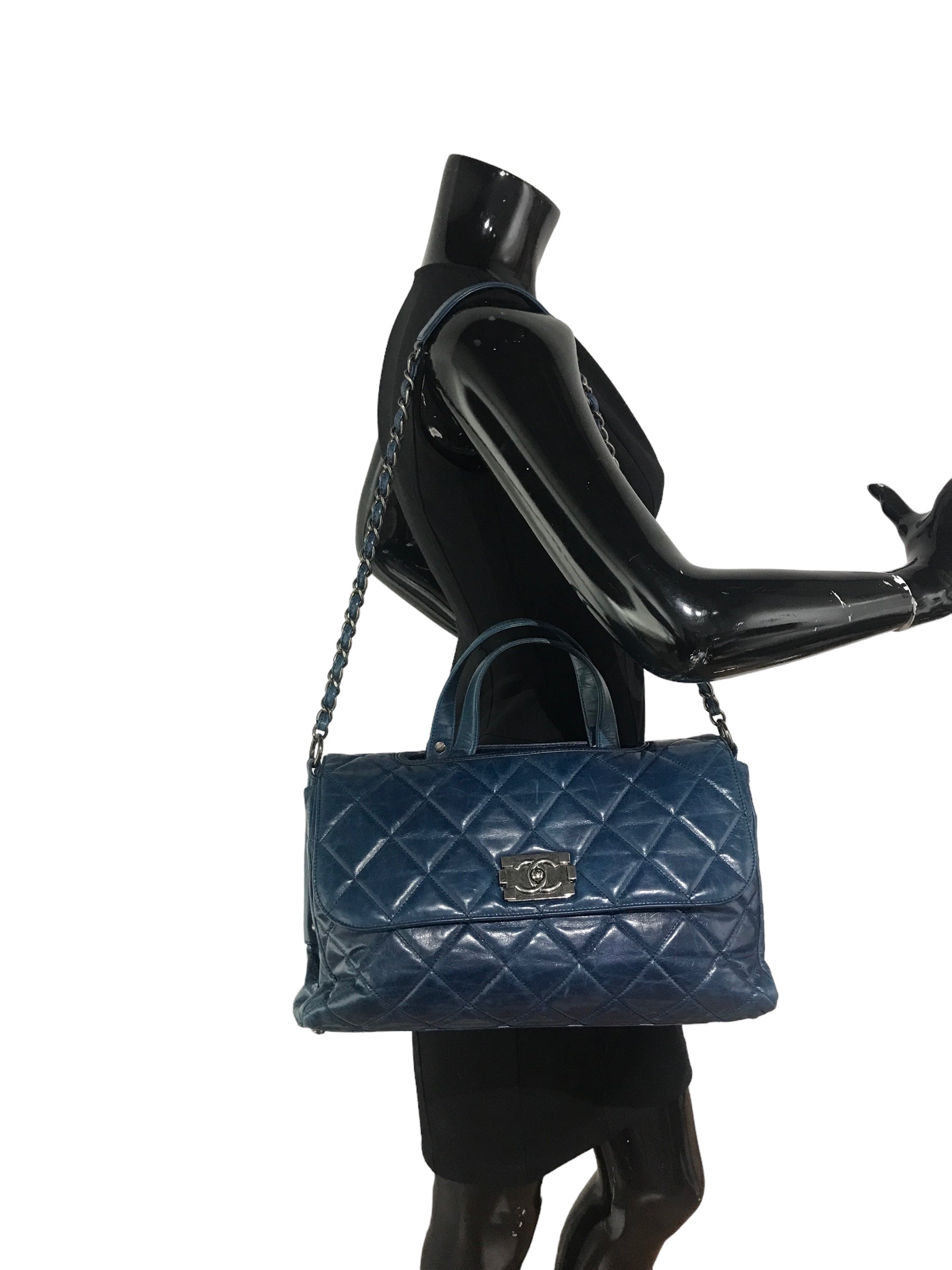 Blue Quilted Distressed Convertible Boy Tote W/RHW