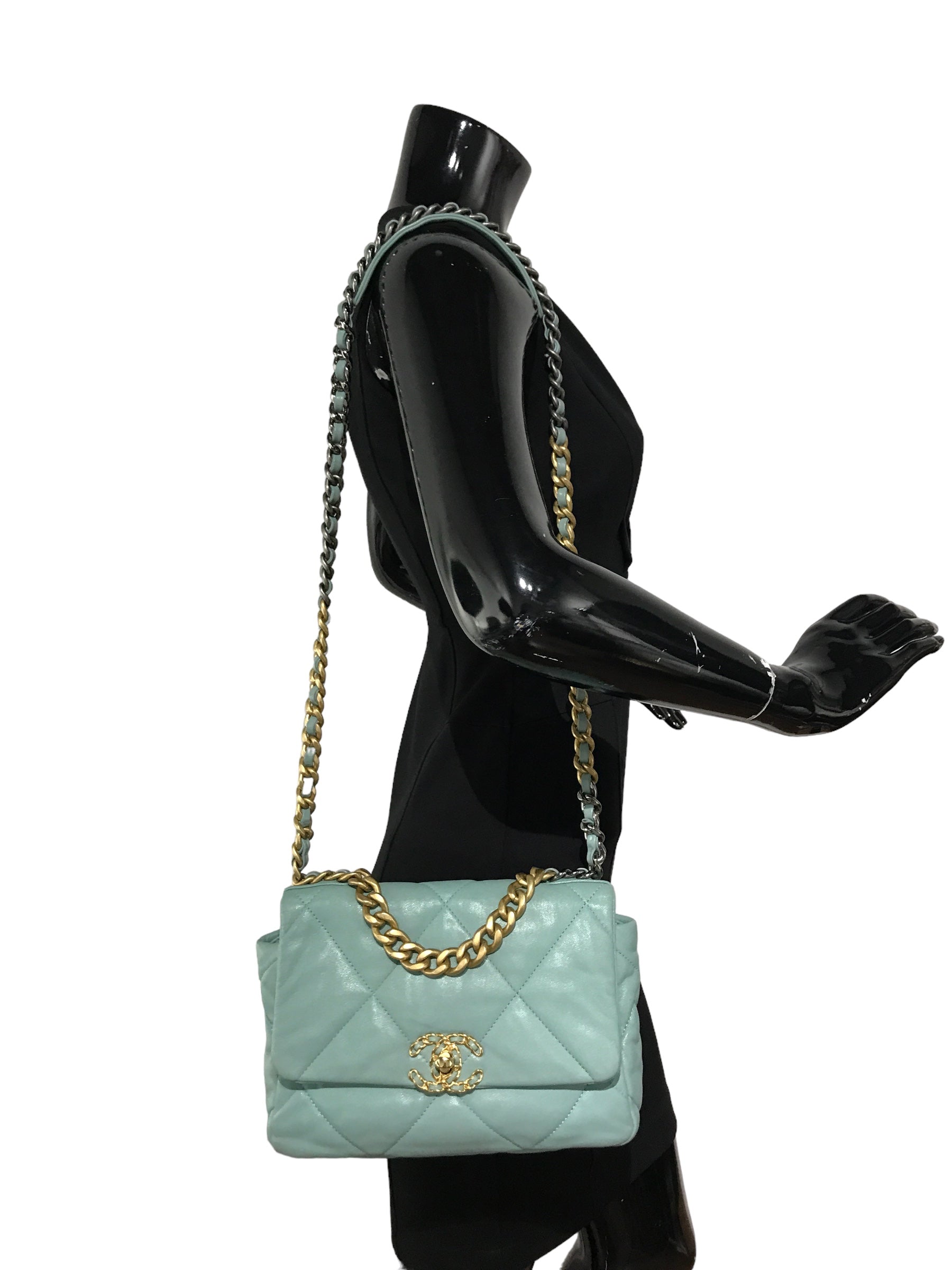 Tiffany Blue Lambskin Small 19 Flap Bag W/SHW/AGHW/RHW