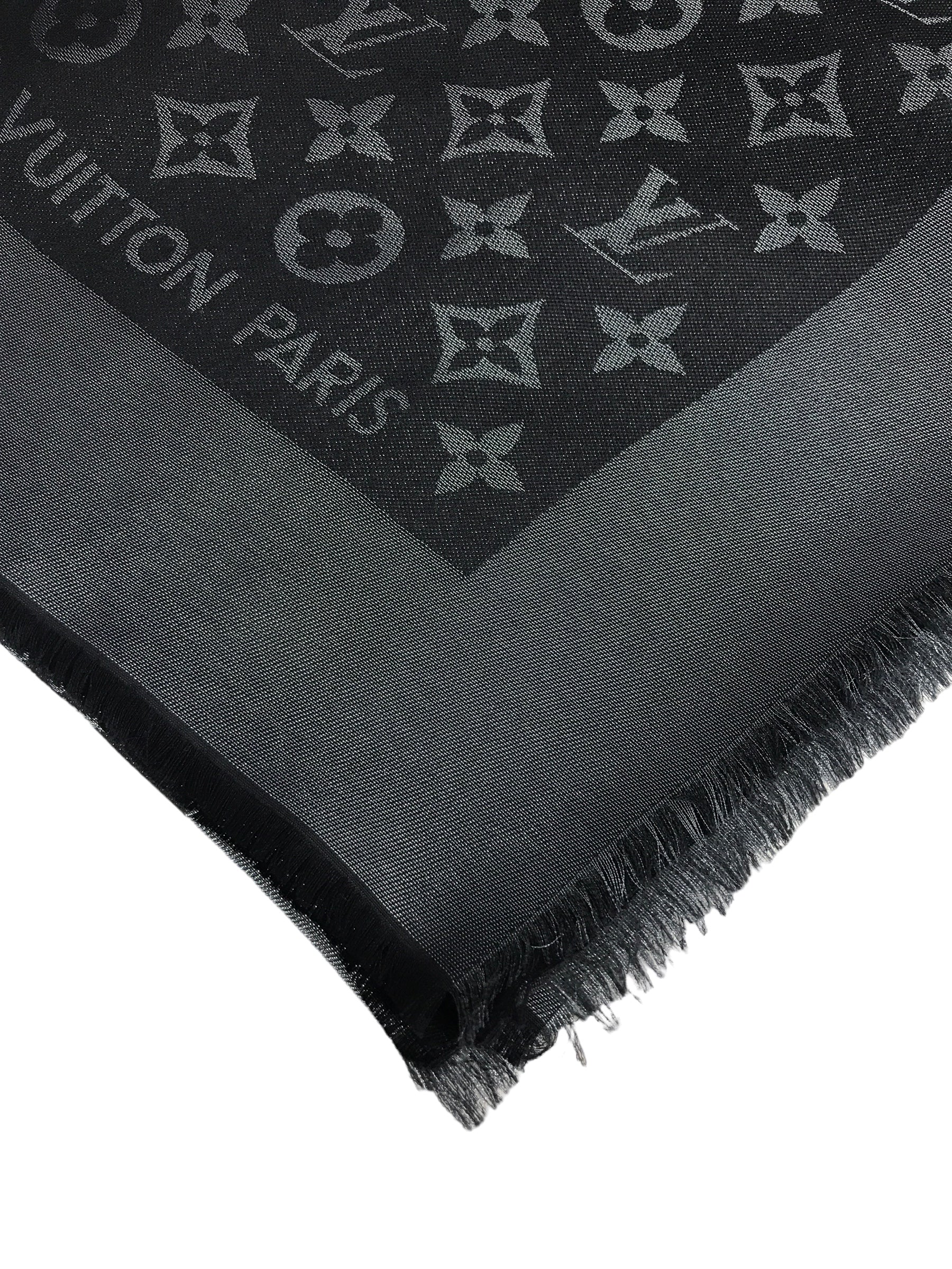Black Metallic Silver Monogram Silk/Wool Shawl
