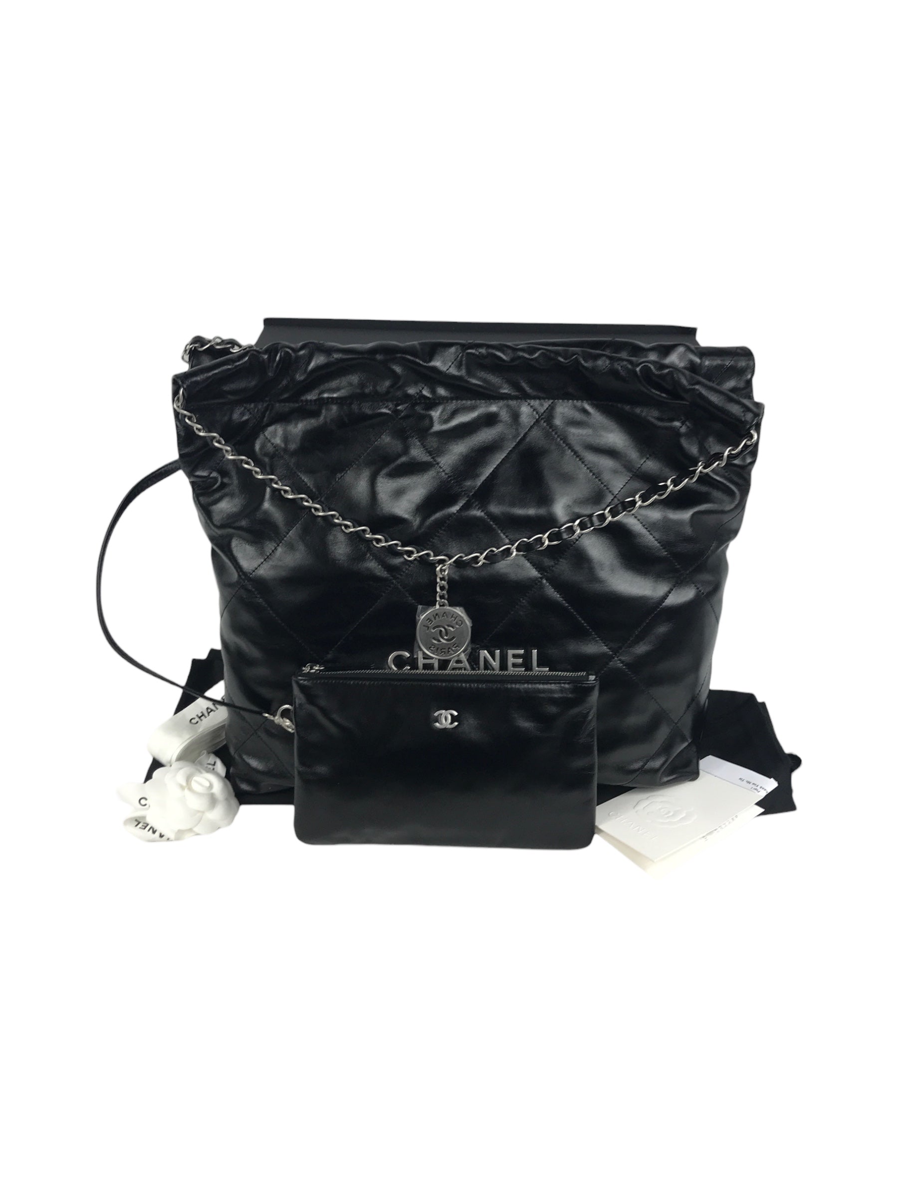 Shiny Black Quilted Calfskin Leather 23S Hobo Bag w/MSHW