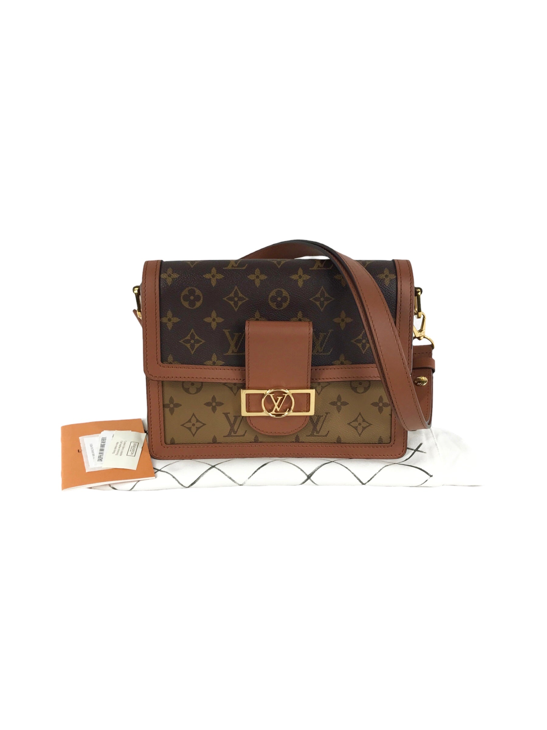Monogram Canvas Reverse Tan Dauphine Grained Calf Leather MM Shoulder Bag w/GHW