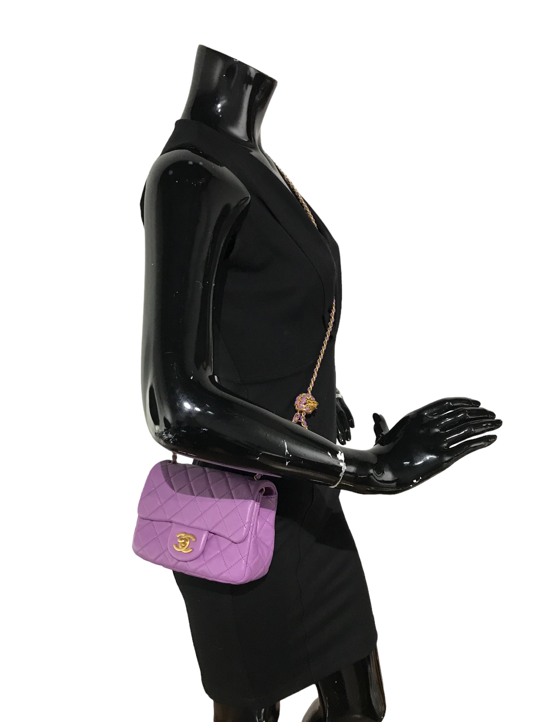 Lavendar Quilted Lambskin Pearl Crush Mini Square w/ AGHW