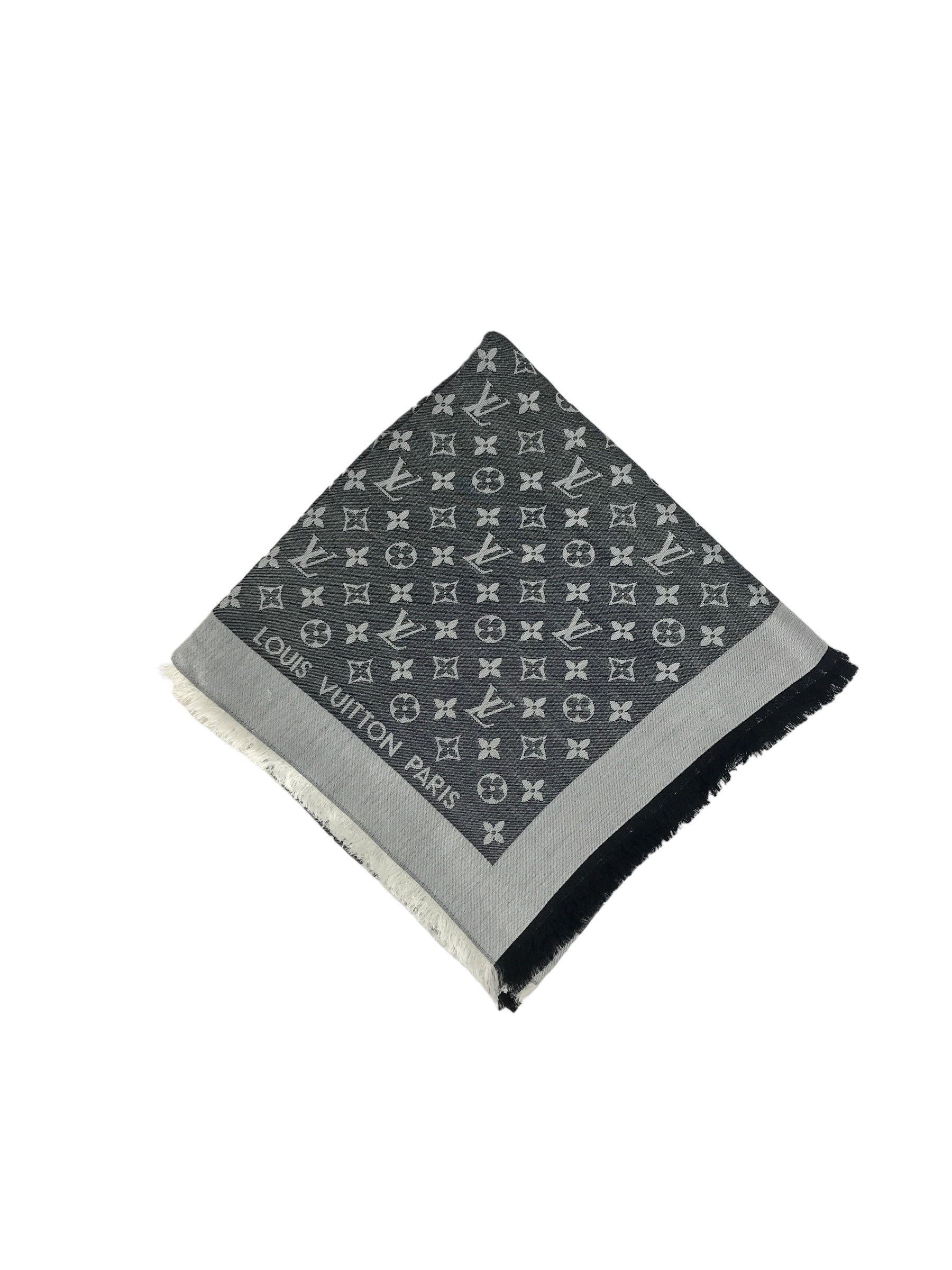 Monogram Reversible Silver/Black Silk/Wool Shawl